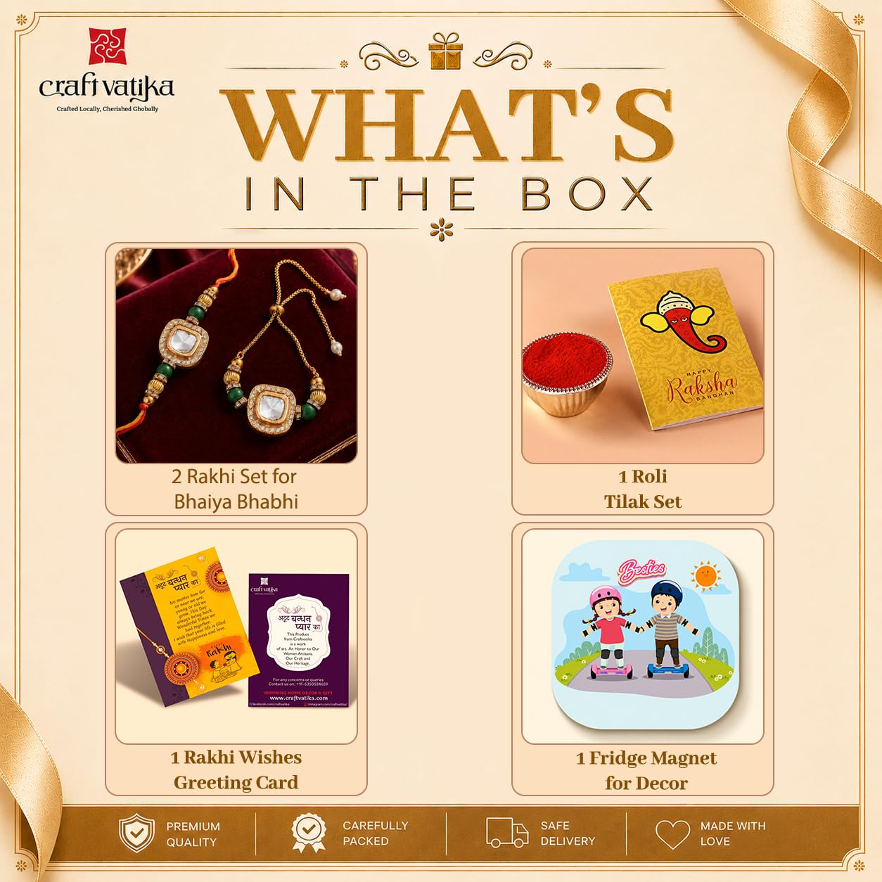 CraftVatika Designer Rakhi Set for Brother and Bhabhi, Rakhi with Magnet Gift, Couple Pair Rakhi for Bhaiya Bhai Bhabhi, Rakhi for Men Women, Fridge Magent for Door Decor image 5