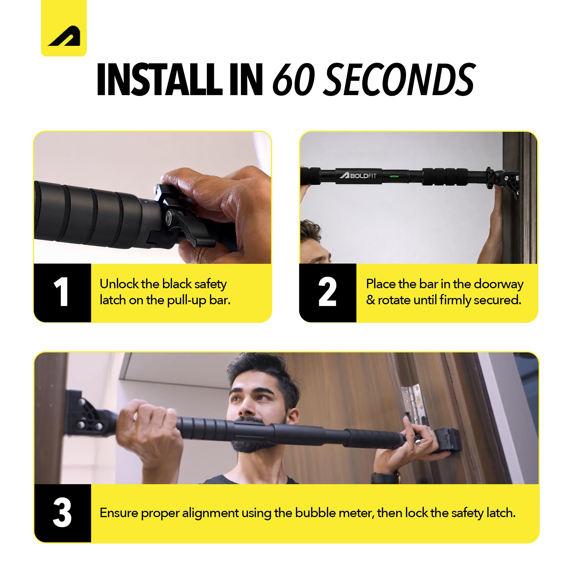 Boldfit Pull Up Bar Door for Home Workout (200Kg) - Gym Equipment for Home Workout | Adjustable Door Way Chin Up Bar for Home Workout for Kids & Adults | PullUp Bar for Men & Women | Anti-Skid Grip (72-104 CM) image 5