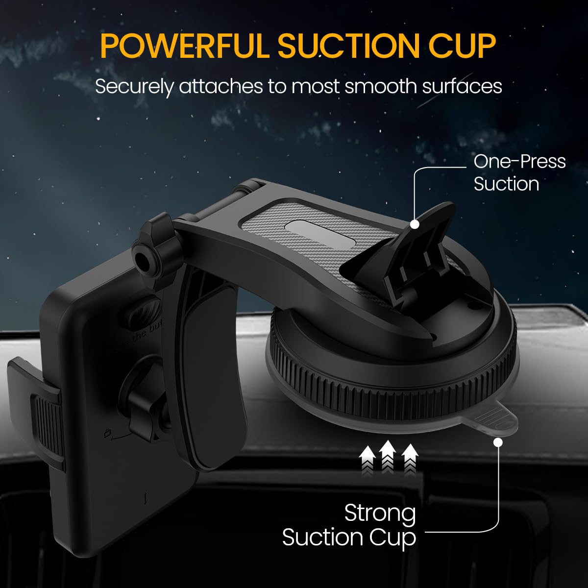 Portronics Clamp M5 Car Phone Holder Stand with Grip Rotation, Strong Hold, Suction Cup Mount, Single Hand Use, Shockproof Build, Mobile Stand for Car (Black) image 3