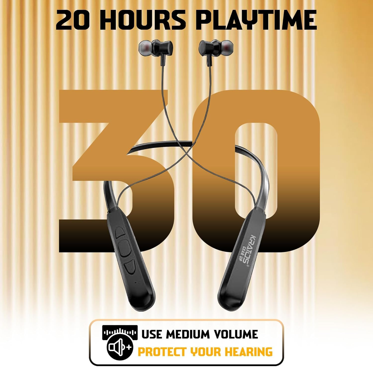 Kratos N1 Neckband Bluetooth Headphones with 30 Hours Playtime with 13mm Drivers, Rich Music Experience, Type C Fast Charging, Neckband Earphones with Voice Assistant & IPX4 Water Resistant image 2