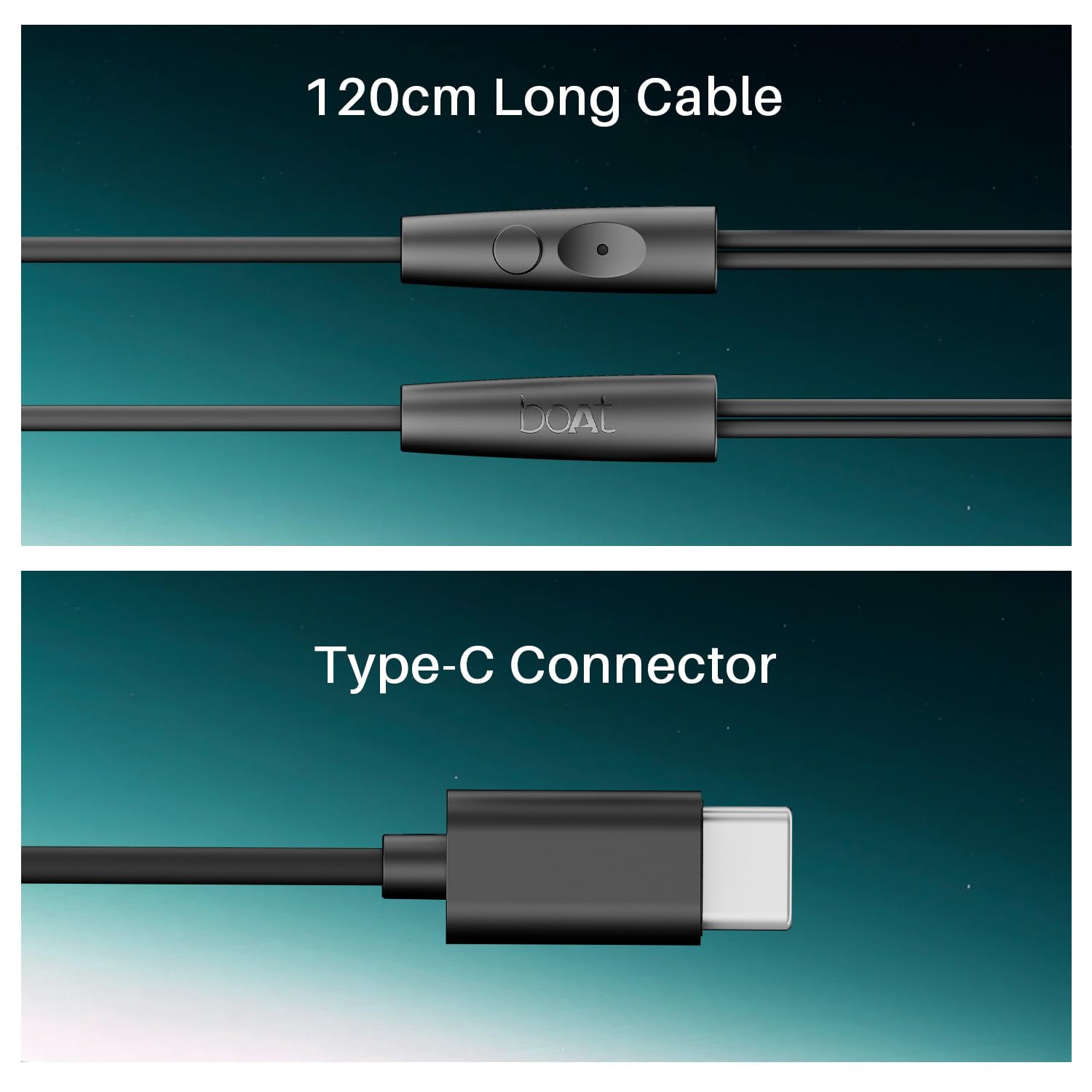 boAt Bassheads 300C Wired Earphones,Type-C Jack, 10mm Drivers, Signature Sound, in-Line Microphone, Integrated Controls, Voice Assistant & 120cm Cable (Active Black) image 3
