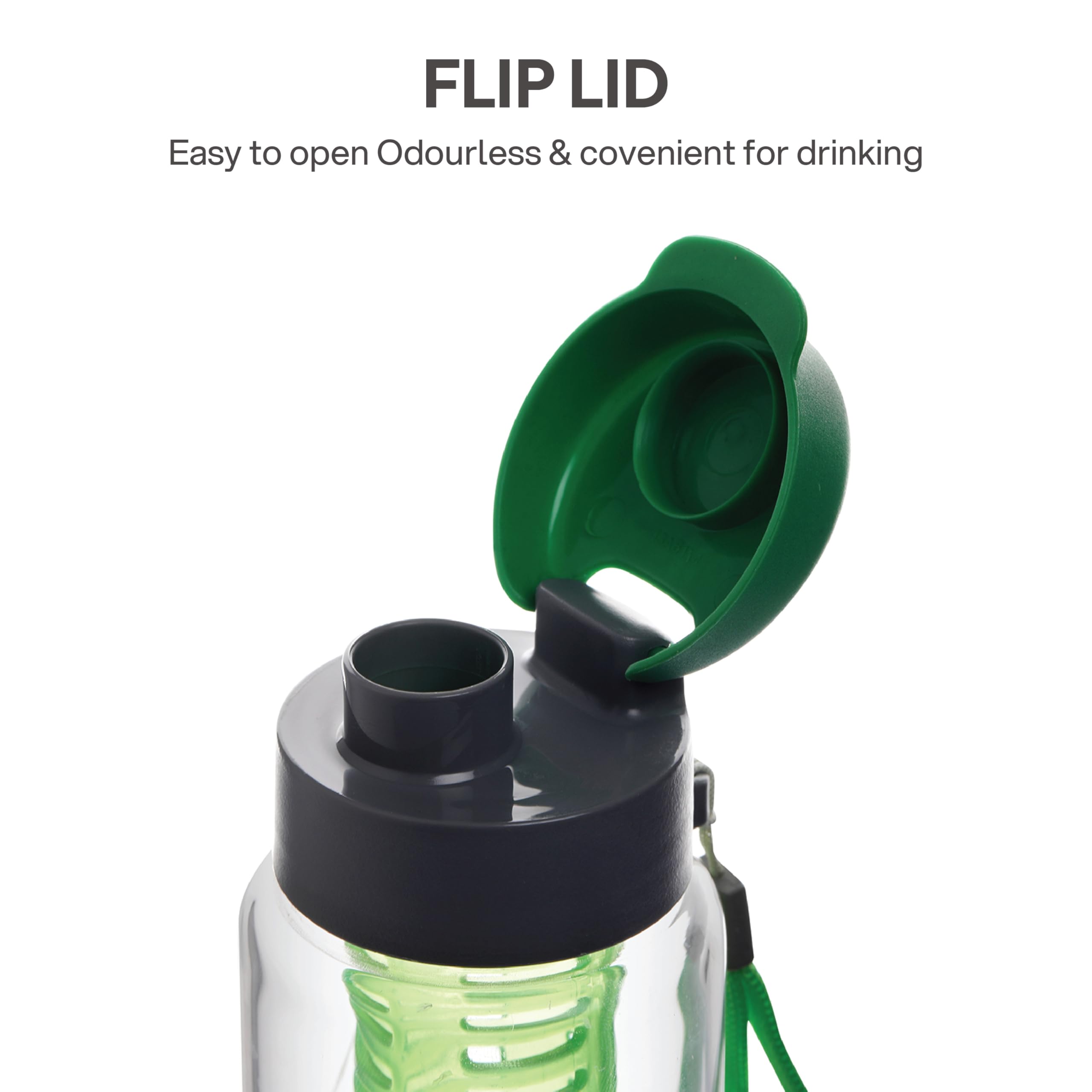 CELLO Fruit Infuser Glass Water Bottle for Office & Daily Use 750 ml Green | Durable & Stylish, Freezable & Fridge Safe, Leakproof Wide Mouth Leadfree Toughened Glass Water Bottle For Kitchen & Travel image 5