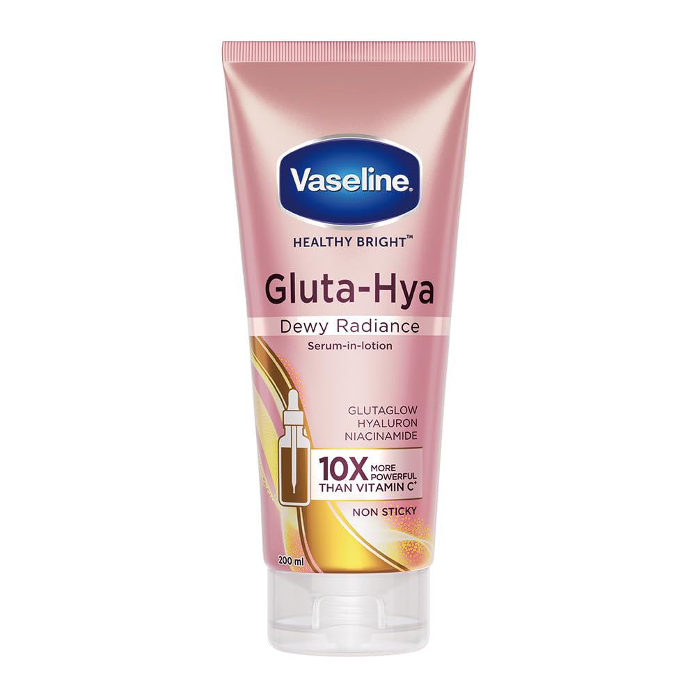Vaseline Gluta-Hya Dewy Radiance Lotion for Face & Body | Gives Brighter Skin | Glutathione & Niacinamide Infused Moisturizer, 200ml