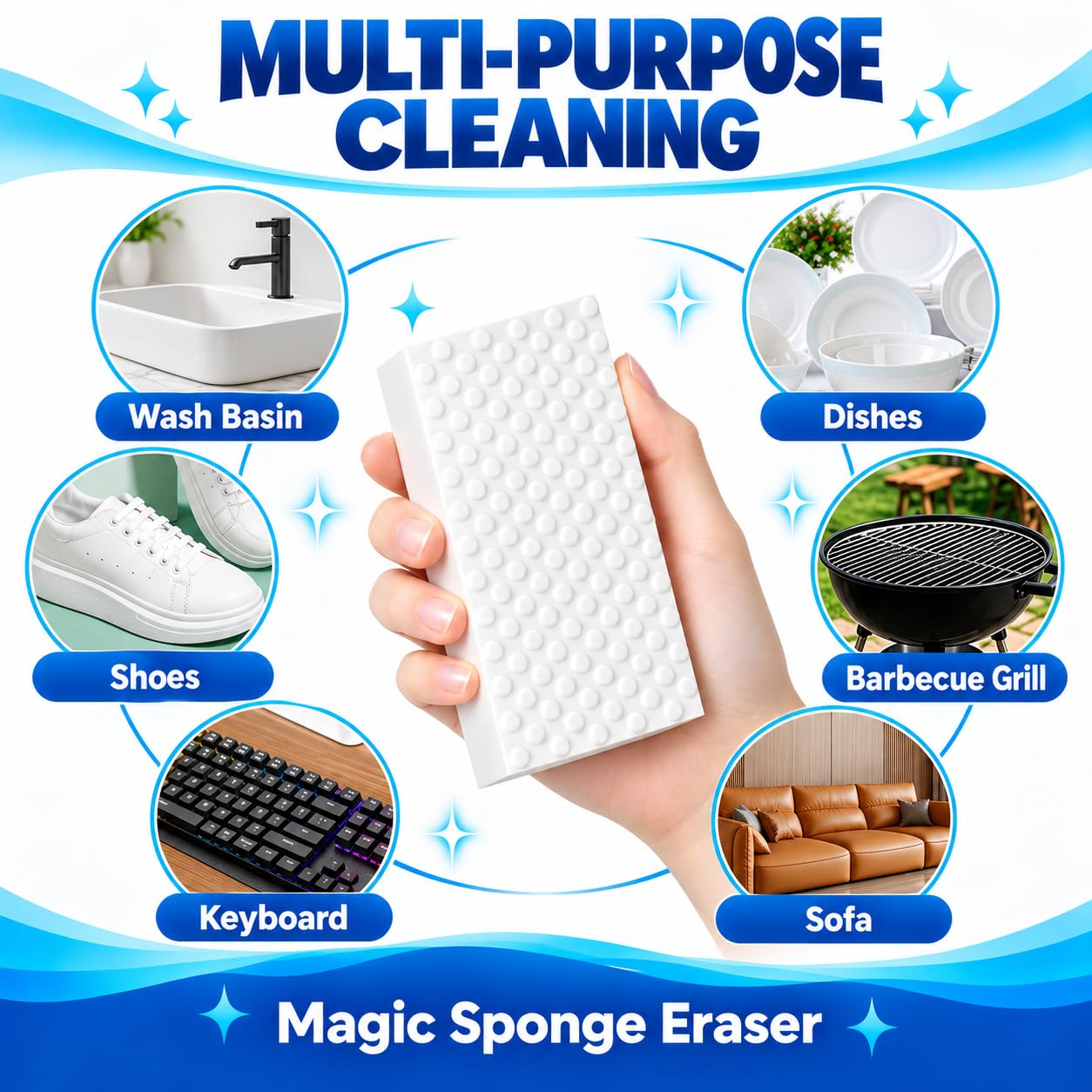 Magic Eraser | Pack of 1 | No Scratch Multi-Surface Cleaning Sponge | Removes 100+ Tough Stains | Just Add Water | Walls, Kitchen, Bathroom, Shoes & Switch Boards image 5