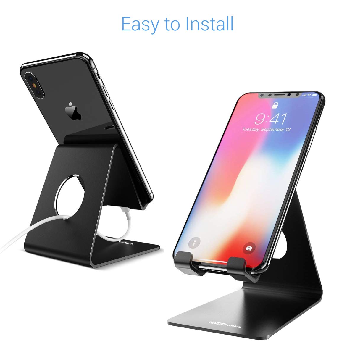 Portronics MODESK Universal Mobile Holder Stand with Metal Body, Anti Skid Design, Light Weight for All Smartphones, Tablets, Kindle, iPad(Black) image 2