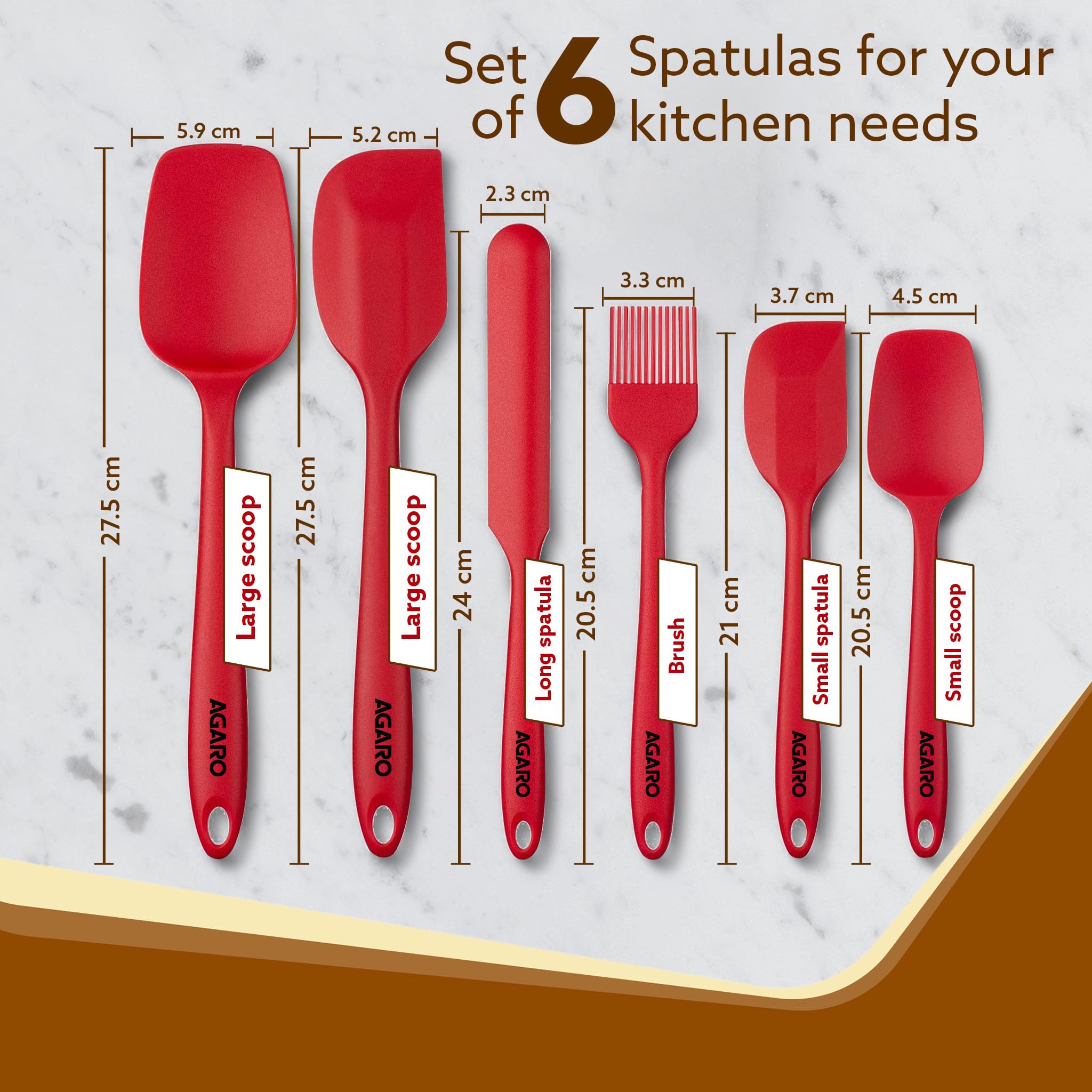 AGARO Silicone Spatula Set of 6, Large Heat Resistant Spatula for Cooking, Baking and Mixing, Non-Stick Cookware for Kitchen, BPA Free, Seamless Design, Deluxe, Red. image 2