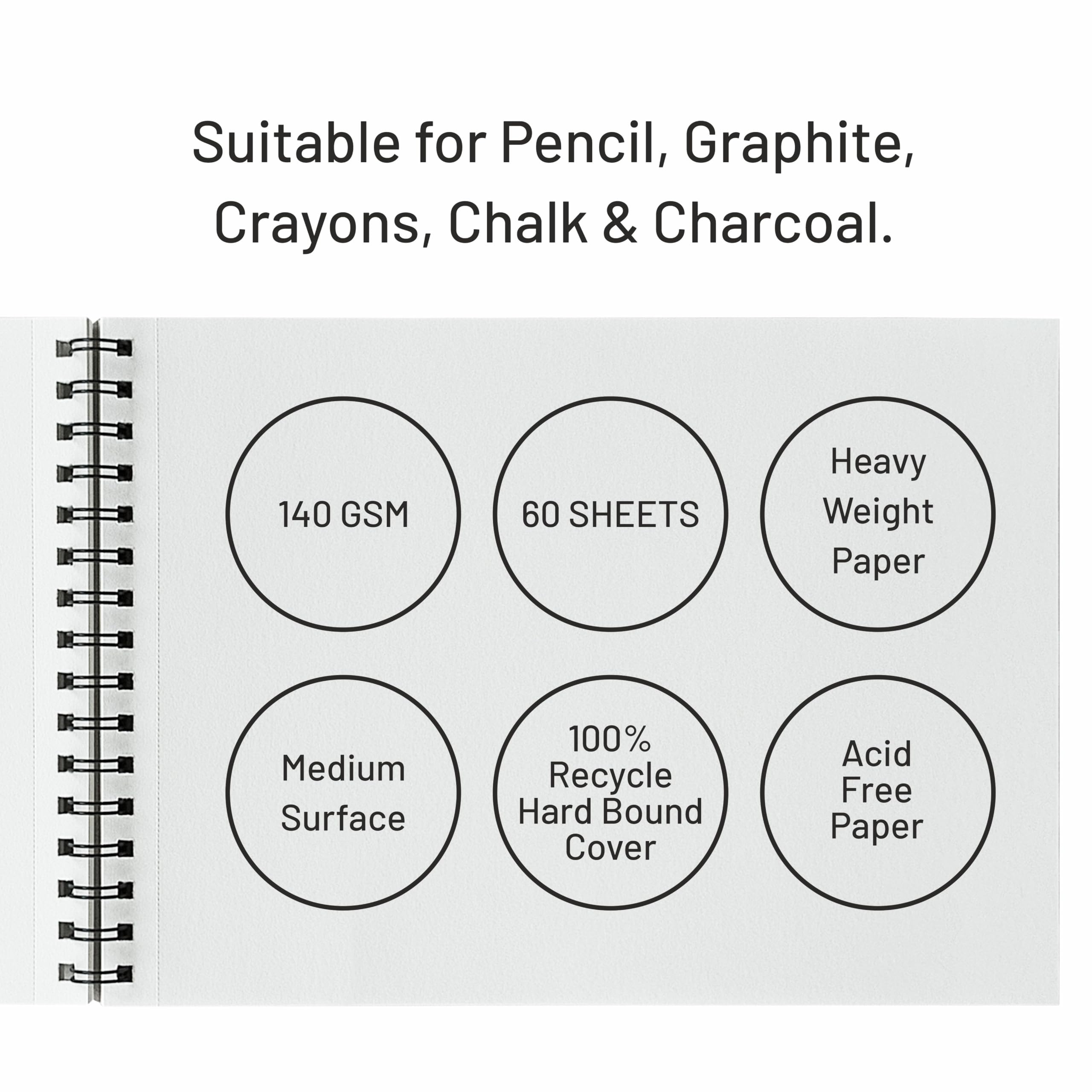 Anupam Sketch-O Sketchbook A5 | 60 Sheet 120 Pages | 140GSM | Durable Acid Free Drawing Paper |Top Spiral-Bound Sketchpad for Artists Kids & Professionals for Marker Colored Pencil Charcoal image 5