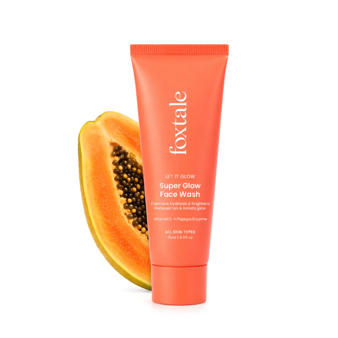 Foxtale Super Glow Detan Face Wash with Vitamin C & Papaya enzyme, Tan Removal, Brightens & Reduces Pigmentation, Gentle Exfoliation | Face Wash for Men & Women | All Skin Types - 15ml