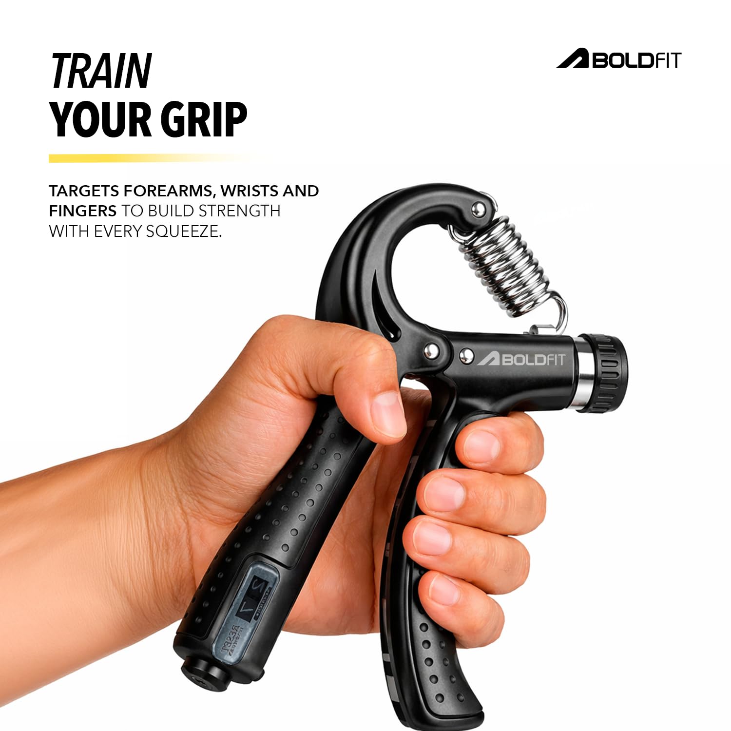 Boldfit Adjustable Hand Grip Strengthener, Hand Gripper With Counter for Men & Women for Gym Workout Hand Exercise Equipment for Forearm, Finger Exercise Power Gripper - 60kg,Alloy Steel,Black image 3