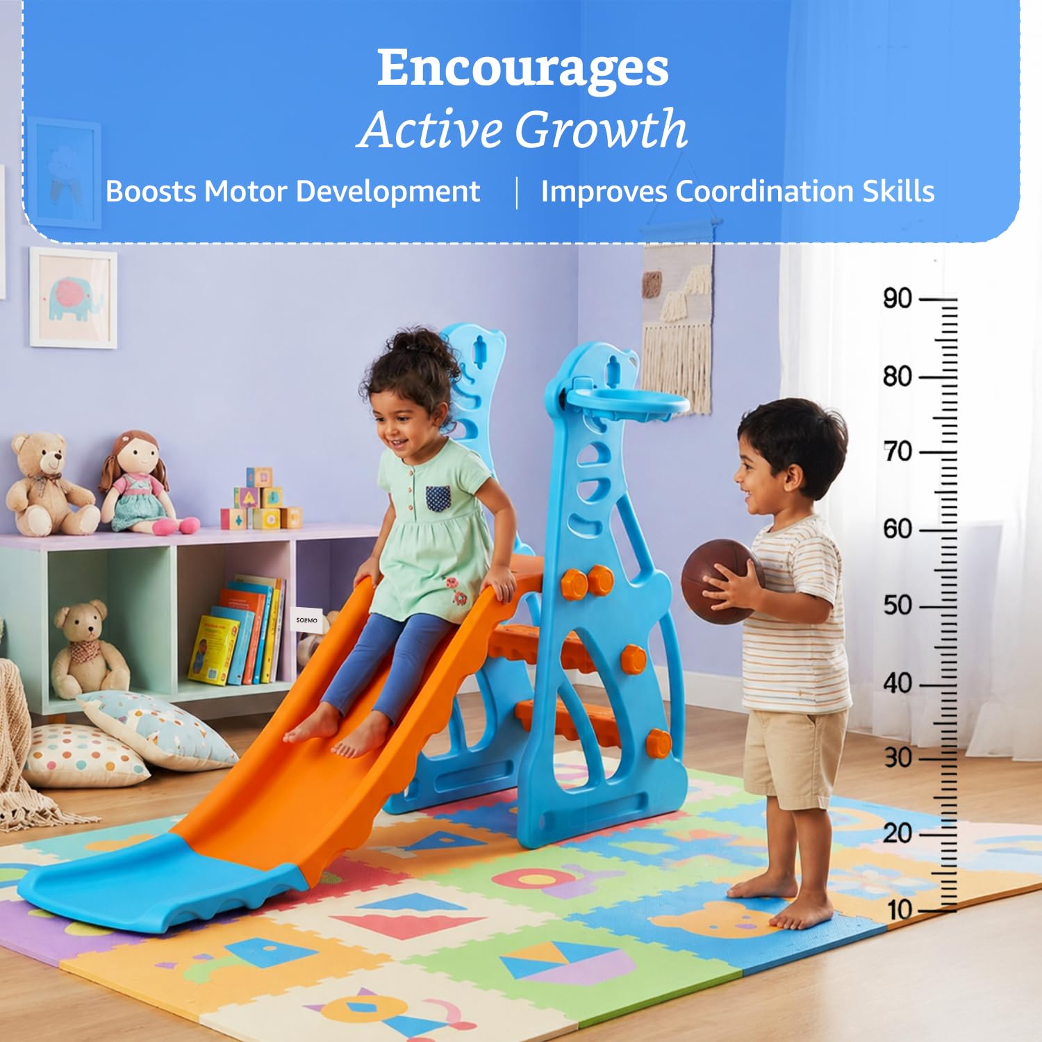 Amazon Brand – Solimo Penguin 2-in-1 Kids Slide with Basketball Hoop & Ball | Medium | Indoor & Outdoor | Safe for Boys & Girls | Age 2-3 Years | Easy Assembly | Multicolor image 3
