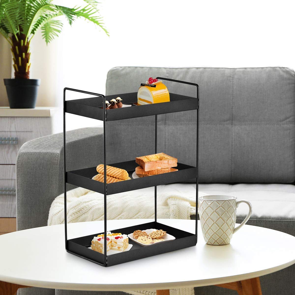 SHIOK DECOR 3-Tier Metal Bathroom Countertop Organizer Vanity Tray Cosmetic & Makeup Storage Kitchen Spice Rack Standing Shelf, Black, 12.2 X 6.7 X 16.9 Inches(3 Tier) image 4
