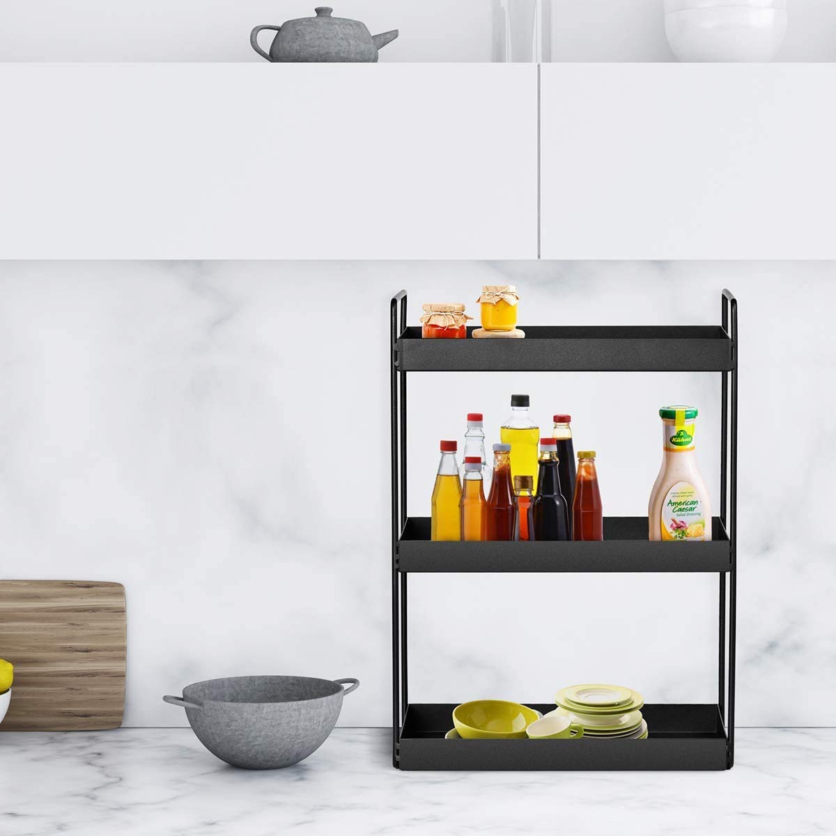 shiok decor® 3-Tier Standing Rack, bathroom Countertop Storage Shelf Organizer,spice storage organizer black make in india image 2