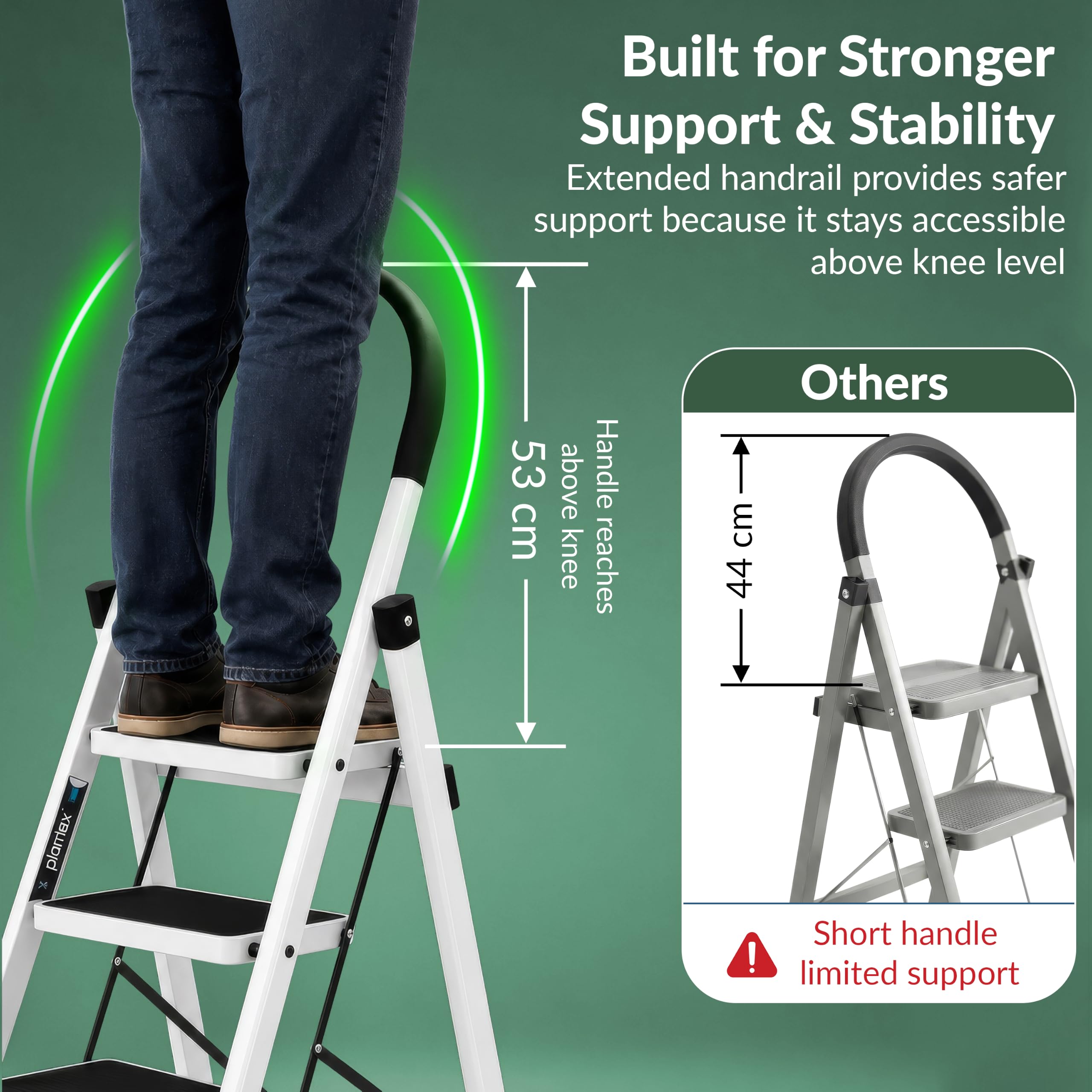 Plantex Ladder for Home 5 Steps/Foldable Ladder with Anti-Skid Wide Steps (30L x 20W cm)/Strong D-Shape Pipe with X-Support for More Stability/5 Year Warranty(Apex-White) image 3