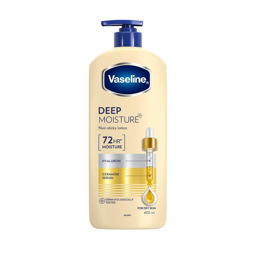 Vaseline Deep Moisture Body Lotion with Ceramide Hyaluron Fillers | 10X More Moisture for Cushion Soft Glowing Skin | For Dry Skin | Lightweight Non-Sticky Formula | 600ml image 2