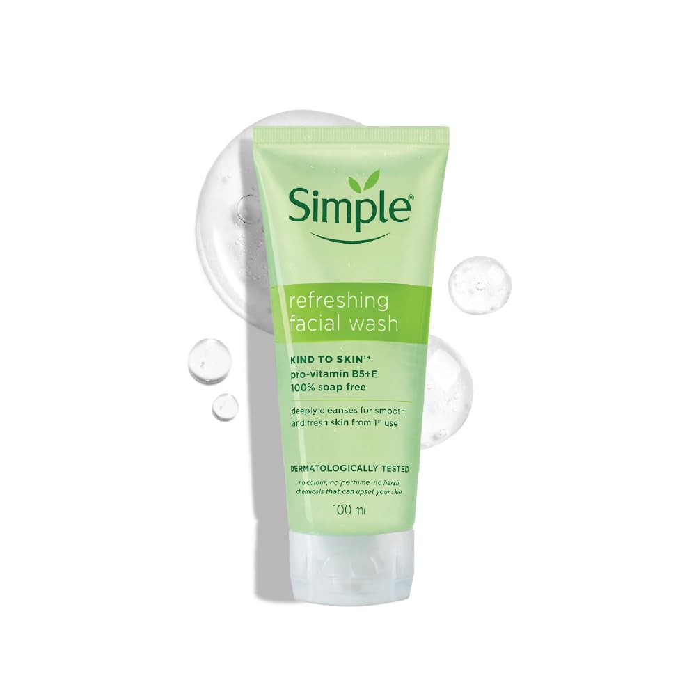 Simple Kind to Skin Refreshing Facial Wash | 100% Soap-Free Gentle Cleanser with Vitamin E & Glycerin | For All Skin Types | Perfect for Sensitive Skin, 100ml image 2