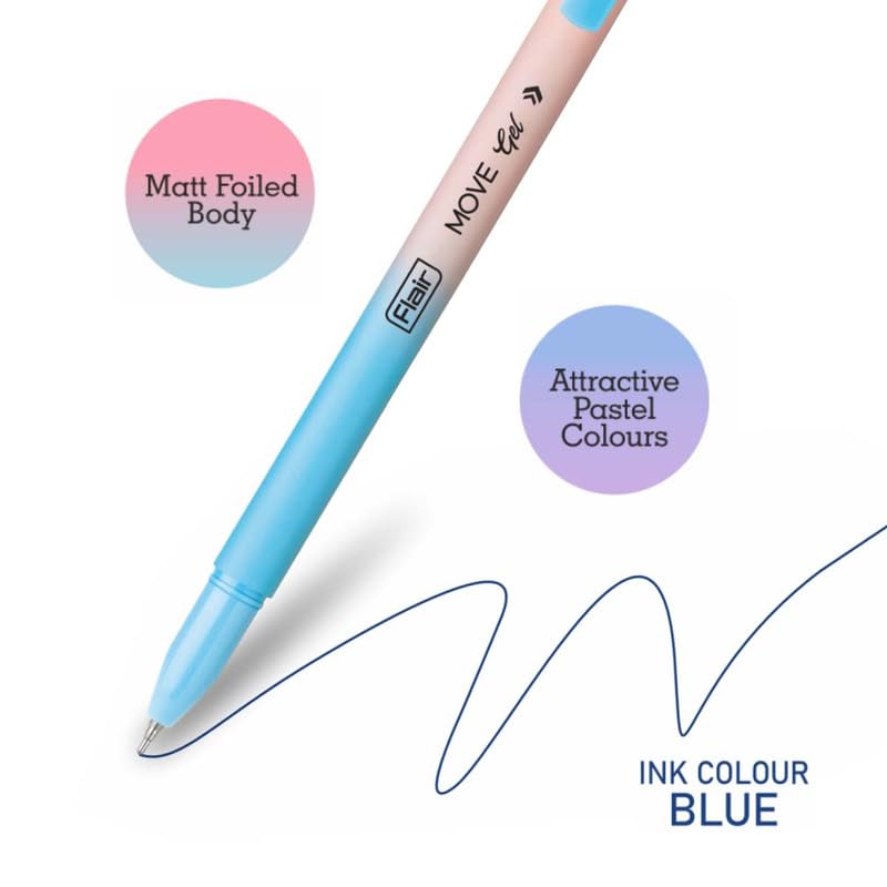 FLAIR Move Gel Pen | Minimalistic & Aesthetic Matt Finish Pastel Body Colors | Effortless Writing With Sleek Clip Design | Blue Ink, Set Of 10 image 4