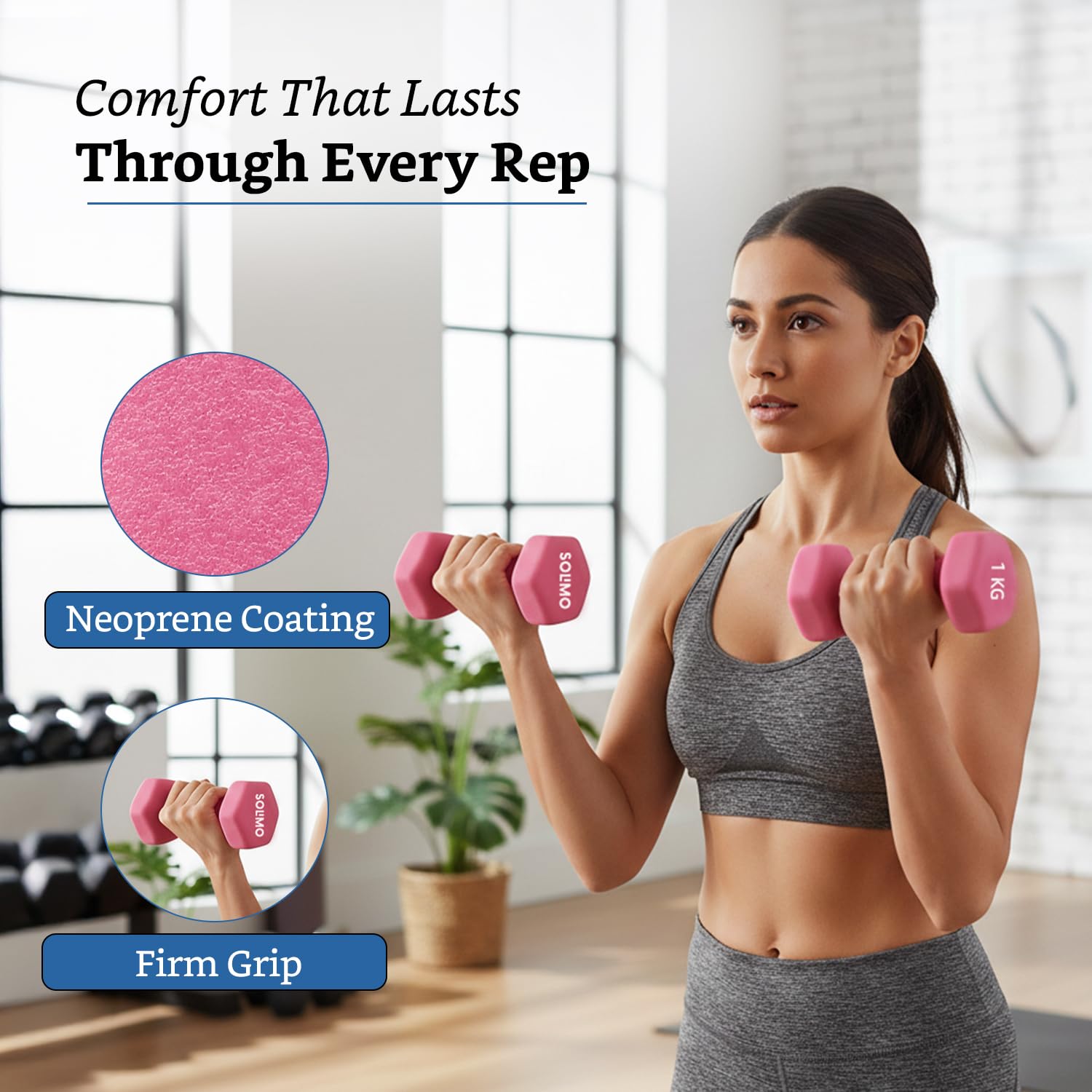 Amazon Brand - Solimo Neoprene Dumbbell 1kg, Set of 2 (Hot Pink) image 4