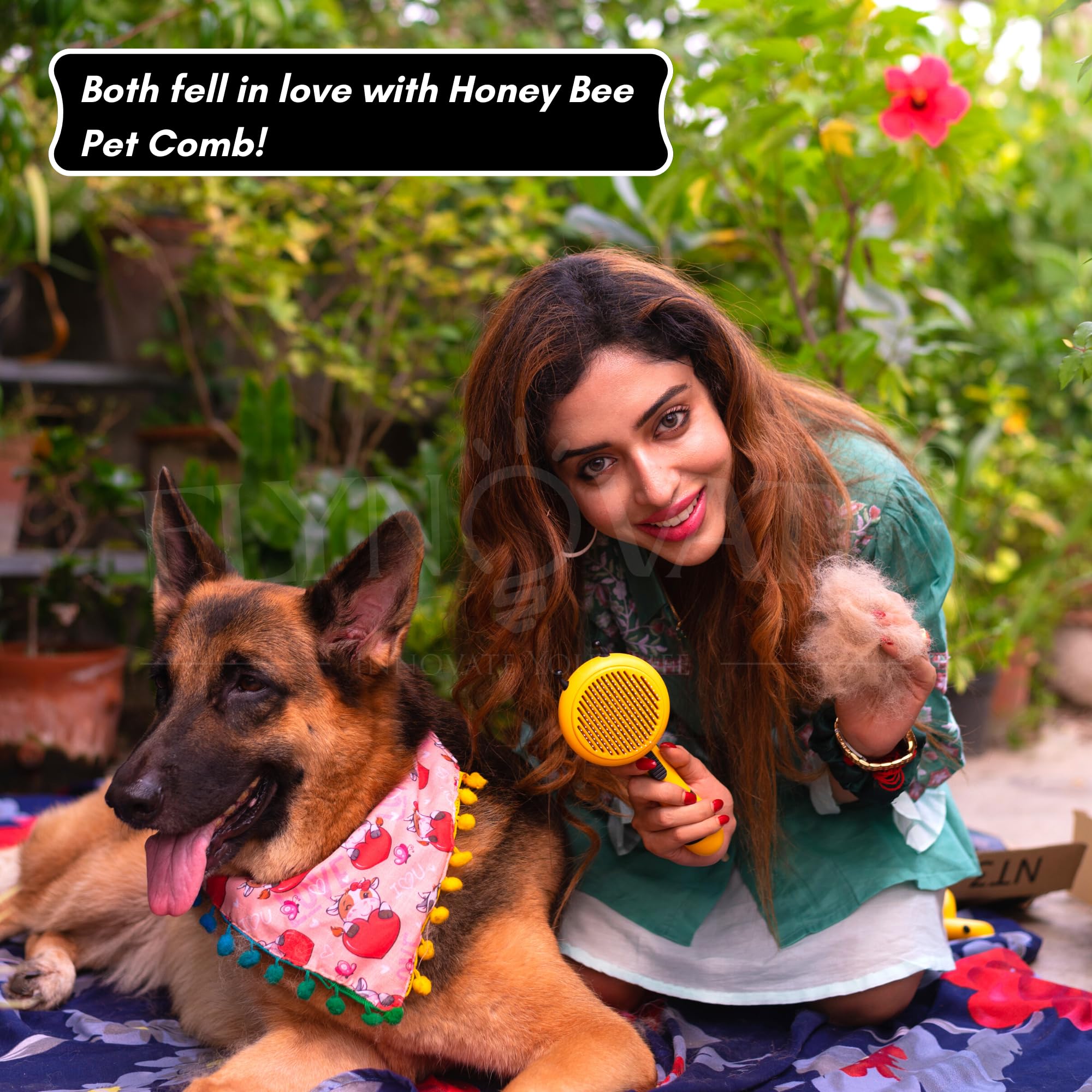 Flynovate Honey Bee Dog Comb & Cat Comb - Pet Hair Remover Grooming Brush with Switch & PAIN - FREE Slickers | Dog Brush/Cat Brush for all Dogs & Cats to Gently Massage the Pets for Long & Short Fur image 3