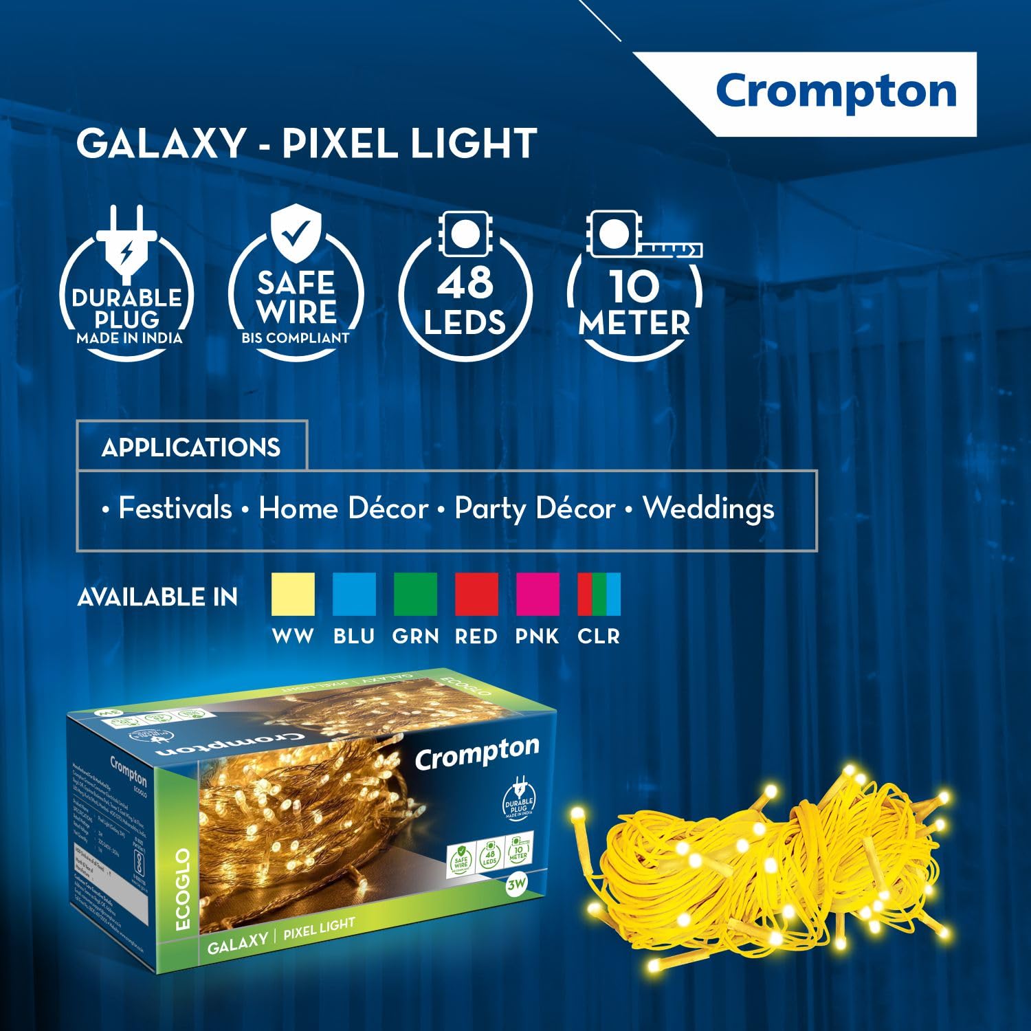 Crompton Galaxy Pixel Ladi Light 3W, 10m | Warm White, Pack of 1 image 3