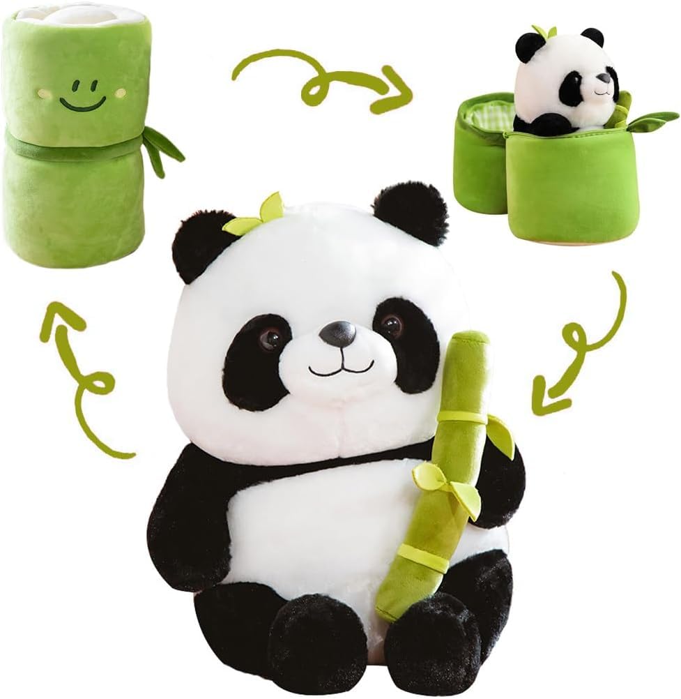 Storescent Cute Panda Plush with Bamboo, Kawaii Soft Stuffed Animals Toy, Plushies Doll Gifts for Kids Girls Boys Birthday Valentine (Panda in Bamboo)