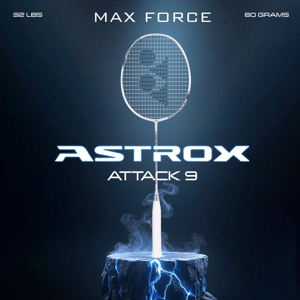 Yonex Astrox Attack 9 Ultra Strong Japan Made Graphite Strung Badminton Racquet with Full Cover (80 Grams - 32 Lbs Tension, Pearl White) image 2