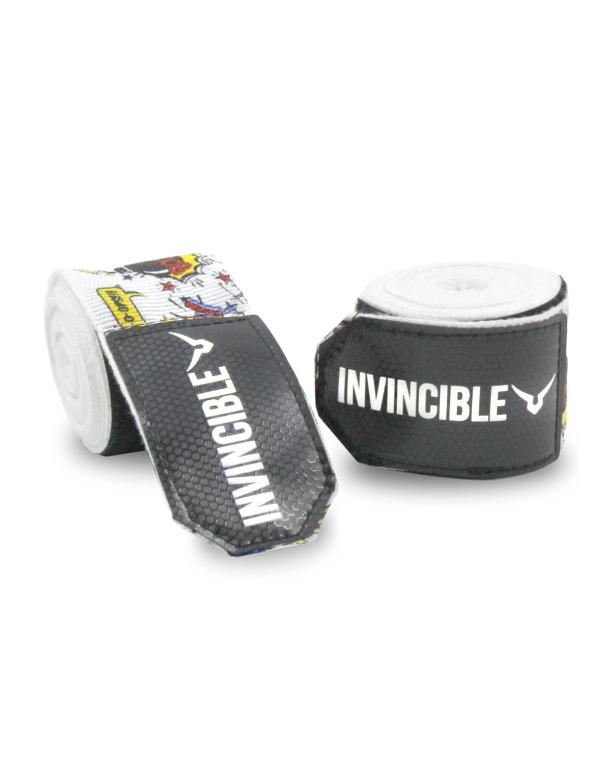 INVINCIBLE Nylon Mexican Style Semi-Stretch Boom Boom Printed Hand Wraps (White, 1.5 Meter) image 2