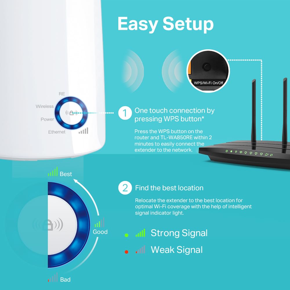 TP-Link TL-WA850RE N300 Wireless Range Extender, Broadband/Wi-Fi Extender, Wi-Fi Booster/Hotspot with 1 Ethernet Port, Plug and Play, Built-in Access Point Mode image 4