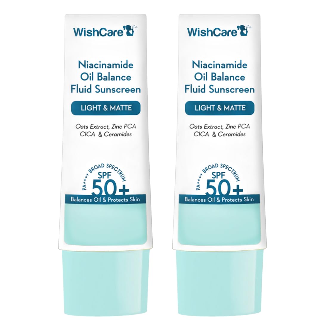 WishCare Niacinamide Sunscreen & Ceramide Lip Balm SPF 50 Combo | Niacinamide Oil Balance Matte Fluid Sunscreen + Ceramide Brightening Lip Balm | Lightweight, No White Cast | For All Skin Types