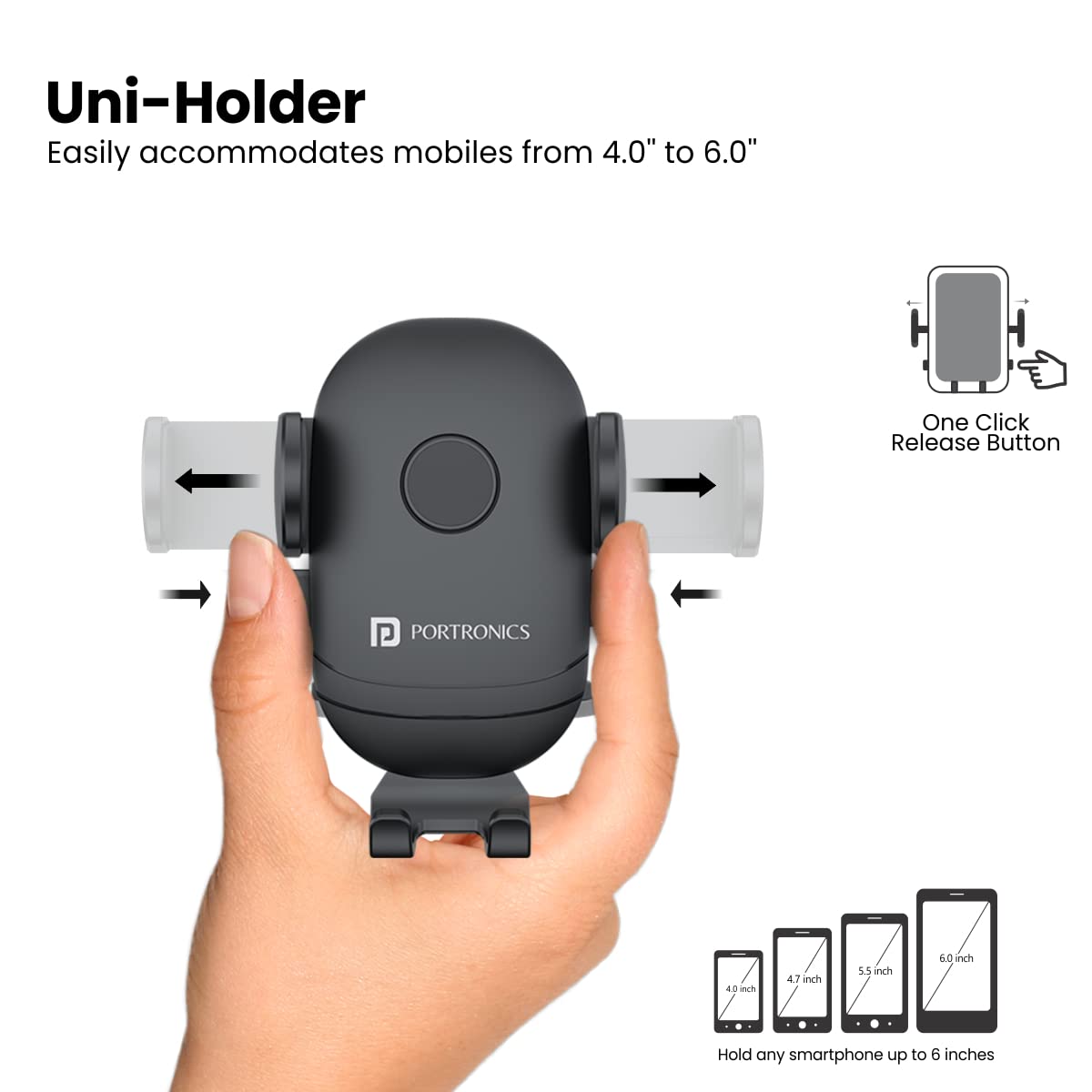 Portronics Clamp M2 Adjustable Car Mobile Phone Holder Stand for Dashboard & Windshield, 360° Rotational, Strong Suction Cup, Compatible with 4 to 6 inch Devices(Black) image 2