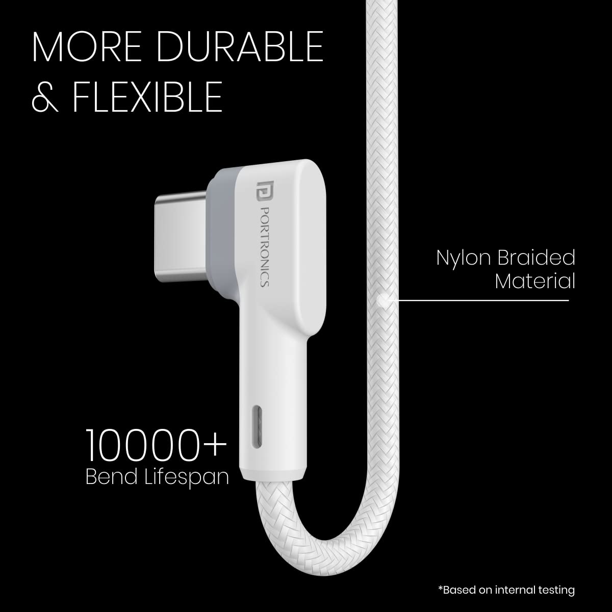 Portronics Konnect L POR-1403 Fast Charging 3A Type-C Cable 1.2 Meter with Charge & Sync Function for All Type-C Devices (White) image 3