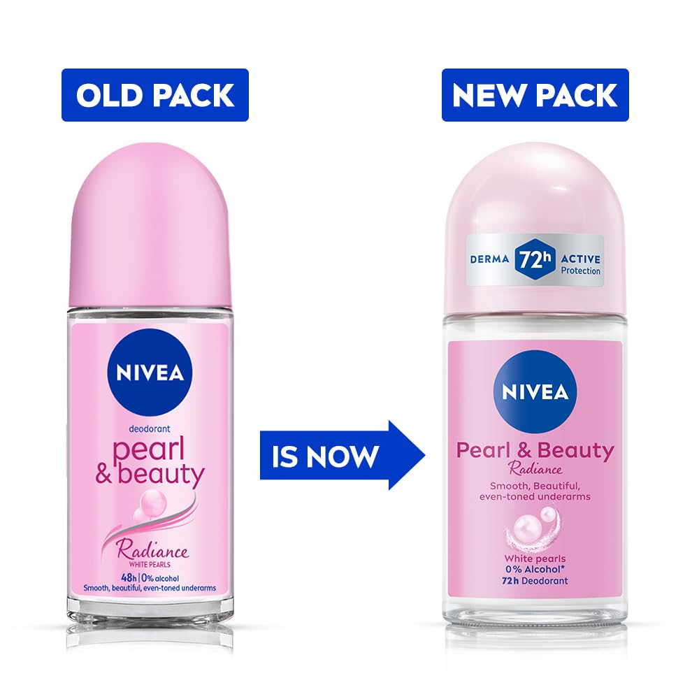 NIVEA Women Pearl & Beauty Radiance Deodorant Roll On | Underarm Deodorant with Pearl Extract & Avocado Oil for Smooth, Beautiful & Even-Toned Underarms | 72H Odour Protection, 0% Alcohol, 50 ml image 2