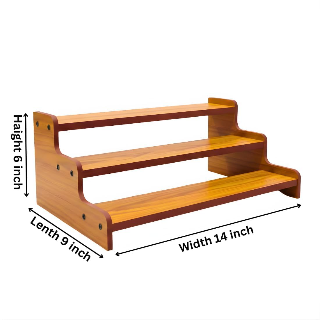 3-Tier Wood Step Spice Shelf, 13.8 Inch Kitchen Countertop Organizer for Spice Jars & Bottles, Pantry Cabinet Storage Rack for Seasonings, Herbs & Baking Essentials image 3