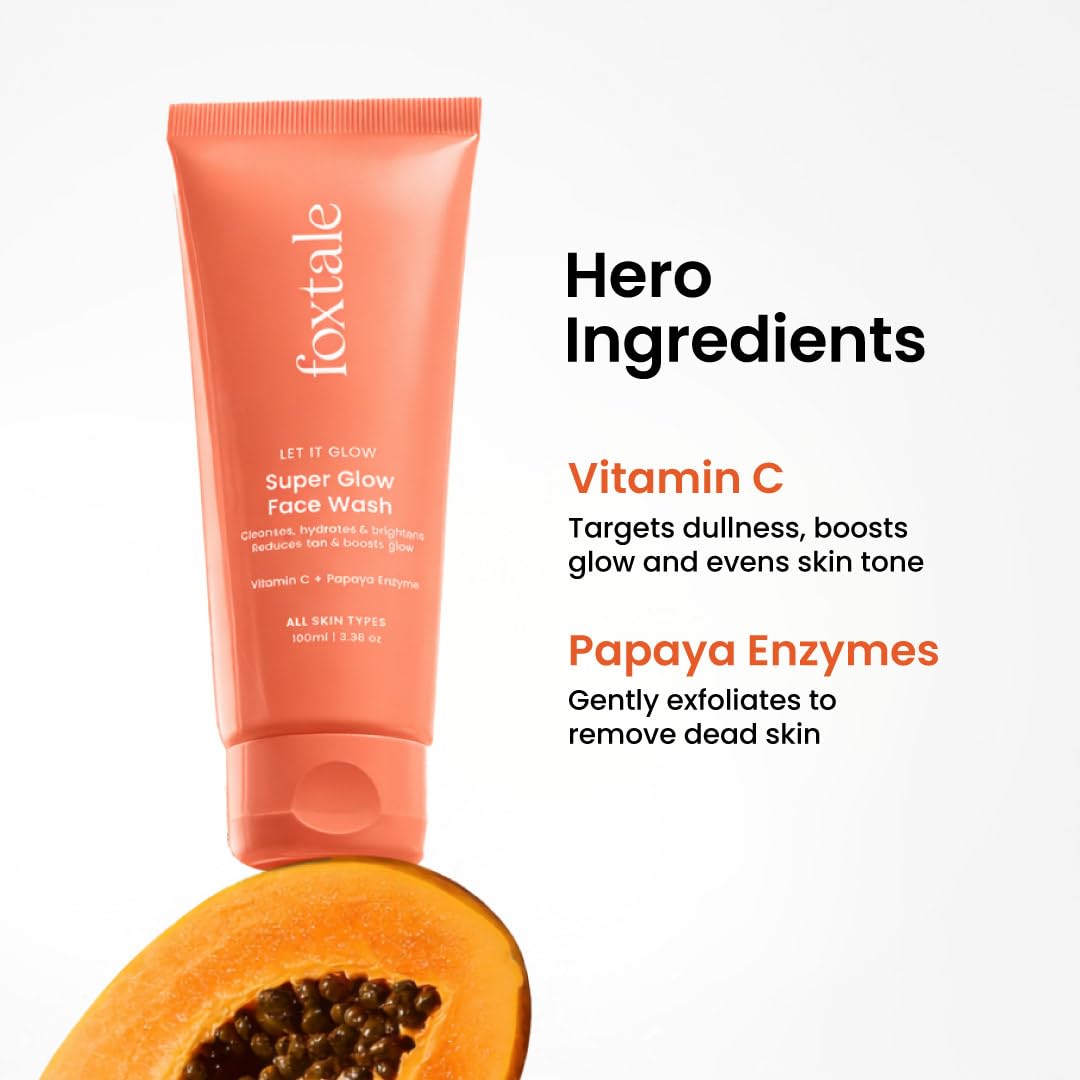 Foxtale Super Glow Detan Face Wash with Vitamin C & Papaya enzyme, Tan Removal, Brightens & Reduces Pigmentation, Gentle Exfoliation | Face Wash for Men & Women | All Skin Types - 100ml image 2