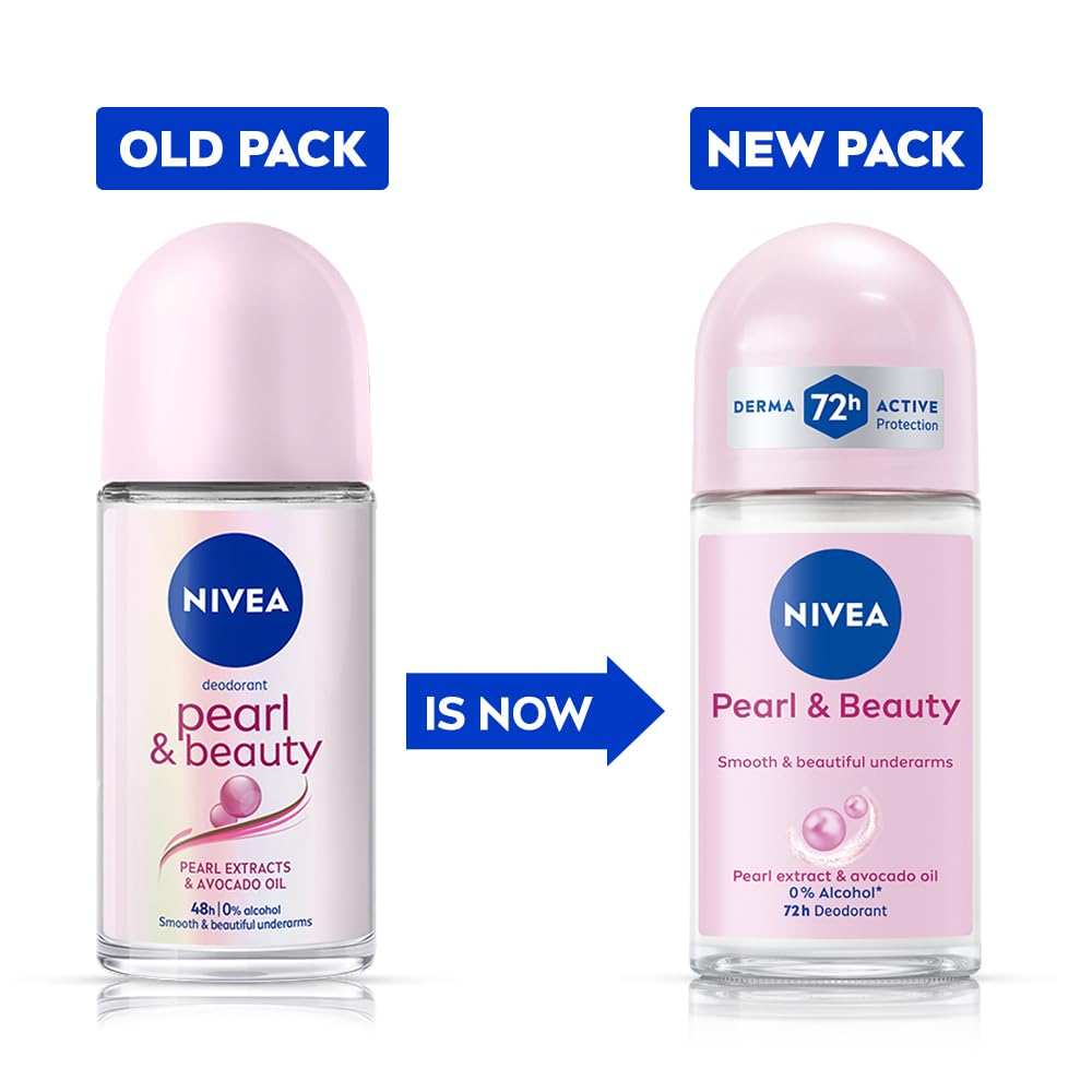 NIVEA Pearl and Beauty 50ml Deo Underarm Roll On | With Pearl Extracts & Avocado Oil | 72 H Long Lasting Floral Scent | 0% Alcohol and Dermat Approved | For Women image 2