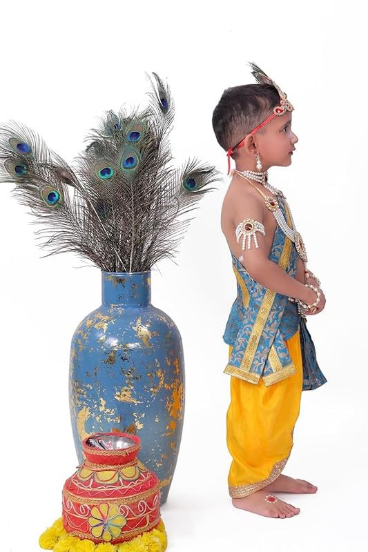 INTERNATIONAL Krishna Dress for Kids | Baby Krishna Costume with Jewellery Accessories| Yellow Ferozi Designer Krishna Outfit for Boys & Girls|Bal Gopal Fancy Dress for Janmashtami & Festivals image 5