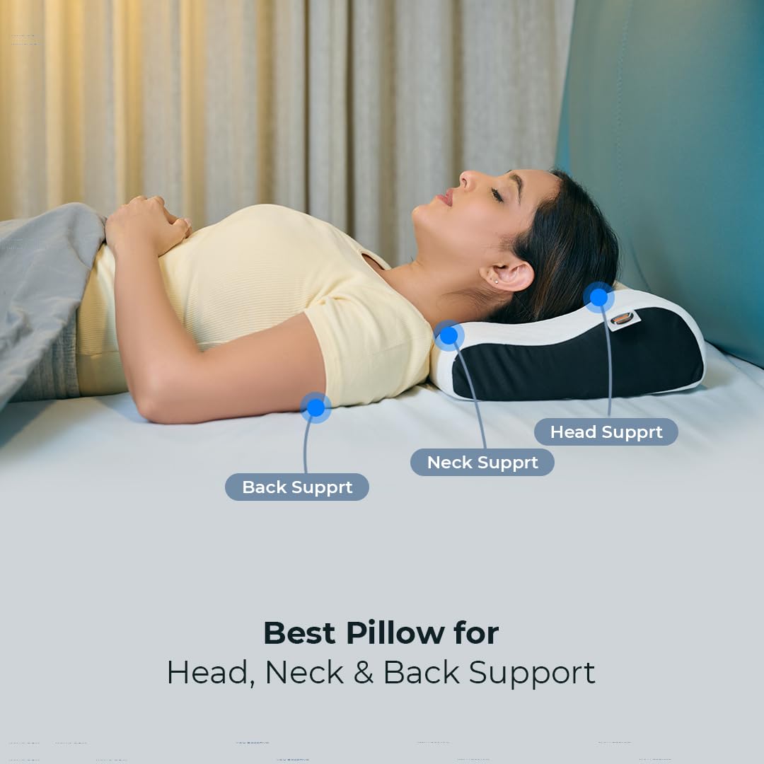Memory Foam Cervical Neck Pillow | 2 Years Warranty | Pain Relief Sleep, Improves Posture Spinal Alignment, Neck Pain Relief | Queen 19 x 11 x 3.5 Inch | White Jacquard Cover | Pack of 1 image 4