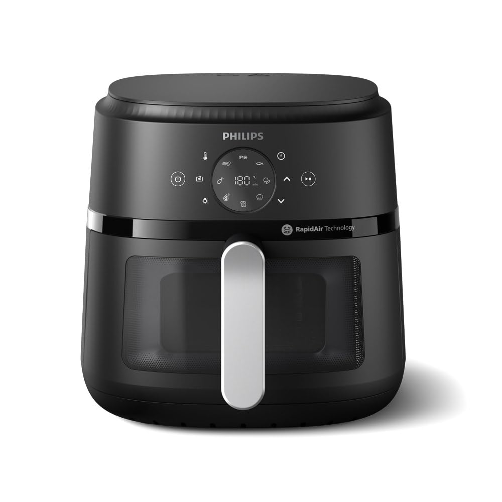 PHILIPS Air Fryer NA231/00 with touch panel, 6.2 Litre, Extra Large | with touch panel, uses up to 90% less fat, 1700W, with Rapid Air Technology (Black),Cooking window image 2