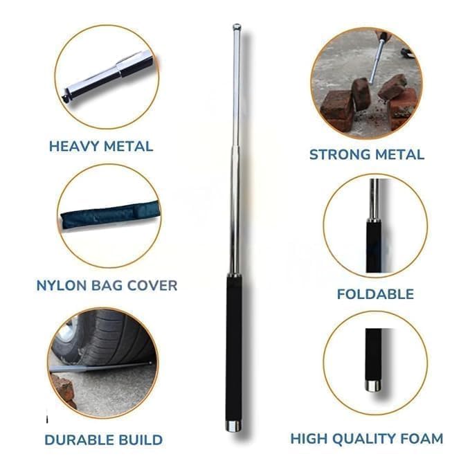 Stainless Steel self Defence Stick Trekking Poles Foldable Pointer Compact Magical Extendable Wand with Comfortable Grip & Hiking Stick, Extendable Wand with Non-Slip Grip image 2