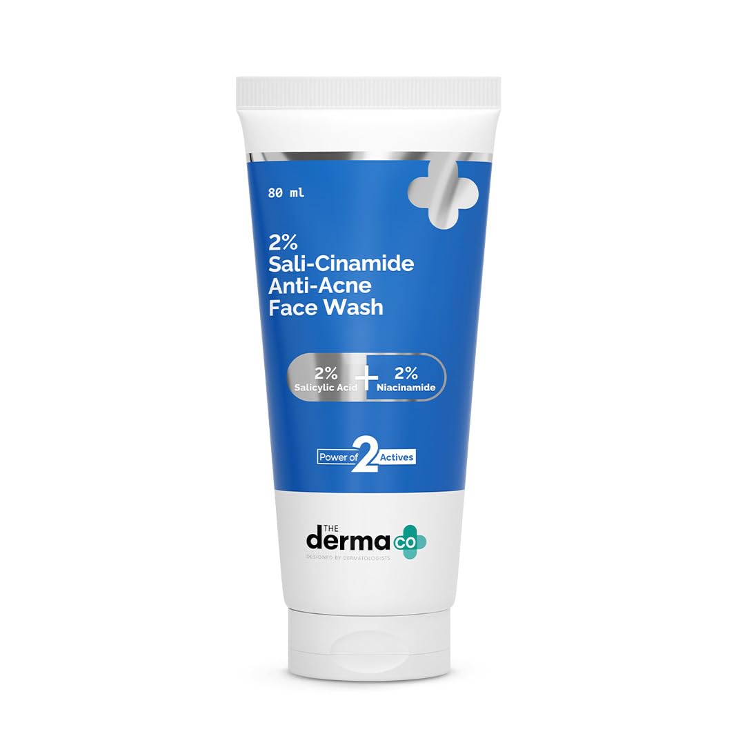 The Derma Co Sali-Cinamide Anti-Acne Face Wash with 2% Salicylic Acid & 2% Niacinamide - 80 ml | Clears Acne & Marks | Removes Excess Oil