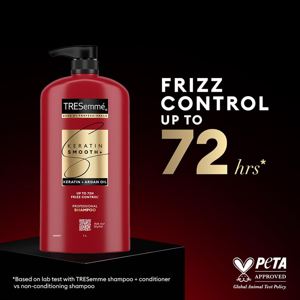 TRESemmé Keratin Smooth+ Shampoo 1000ml | 72H Frizz Control with Keratin Protein & Argan Oil | Paraben Free Smoothening Shampoo for Dry & Frizzy Hair image 3