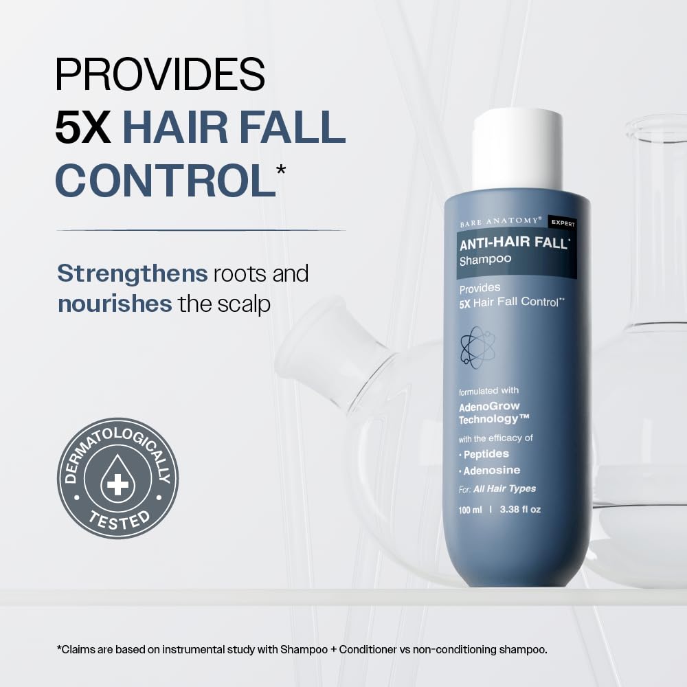 Bare Anatomy Anti-Hair Fall Shampoo | Provides 5x Hair Fall Control | pH 4.6 | Adenosine & Peptides | Strengthens Weak Roots & Reduces Breakage | Sulphate & Paraben Free | Unisex | 100ml image 3