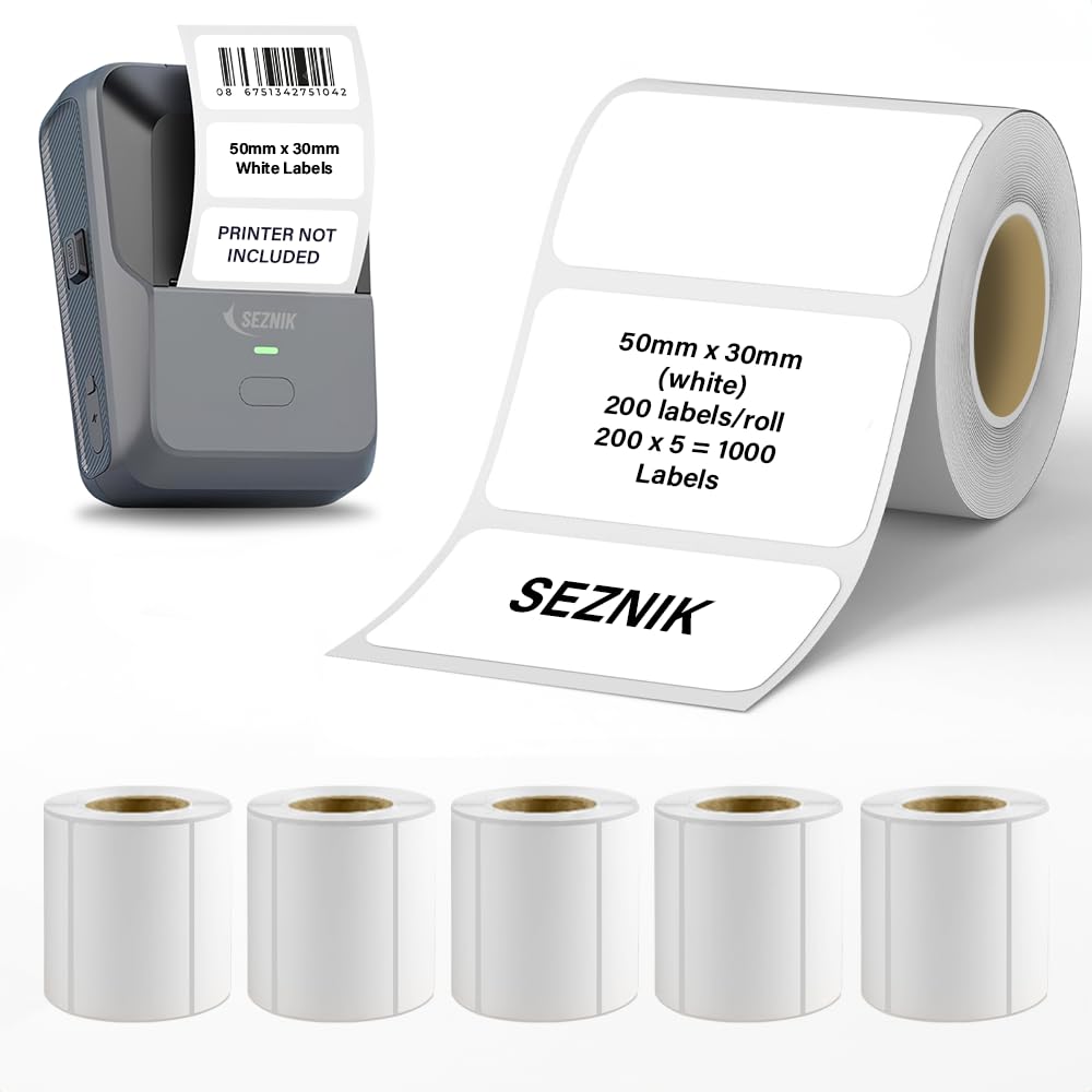 Seznik Thermal Lables, 50mmx30mm Labels, 2 inch Self-Adhesive Thermal Labels for Thermal Printer [Printer NOT Included] (50mmx30mm - 1000 Lables)