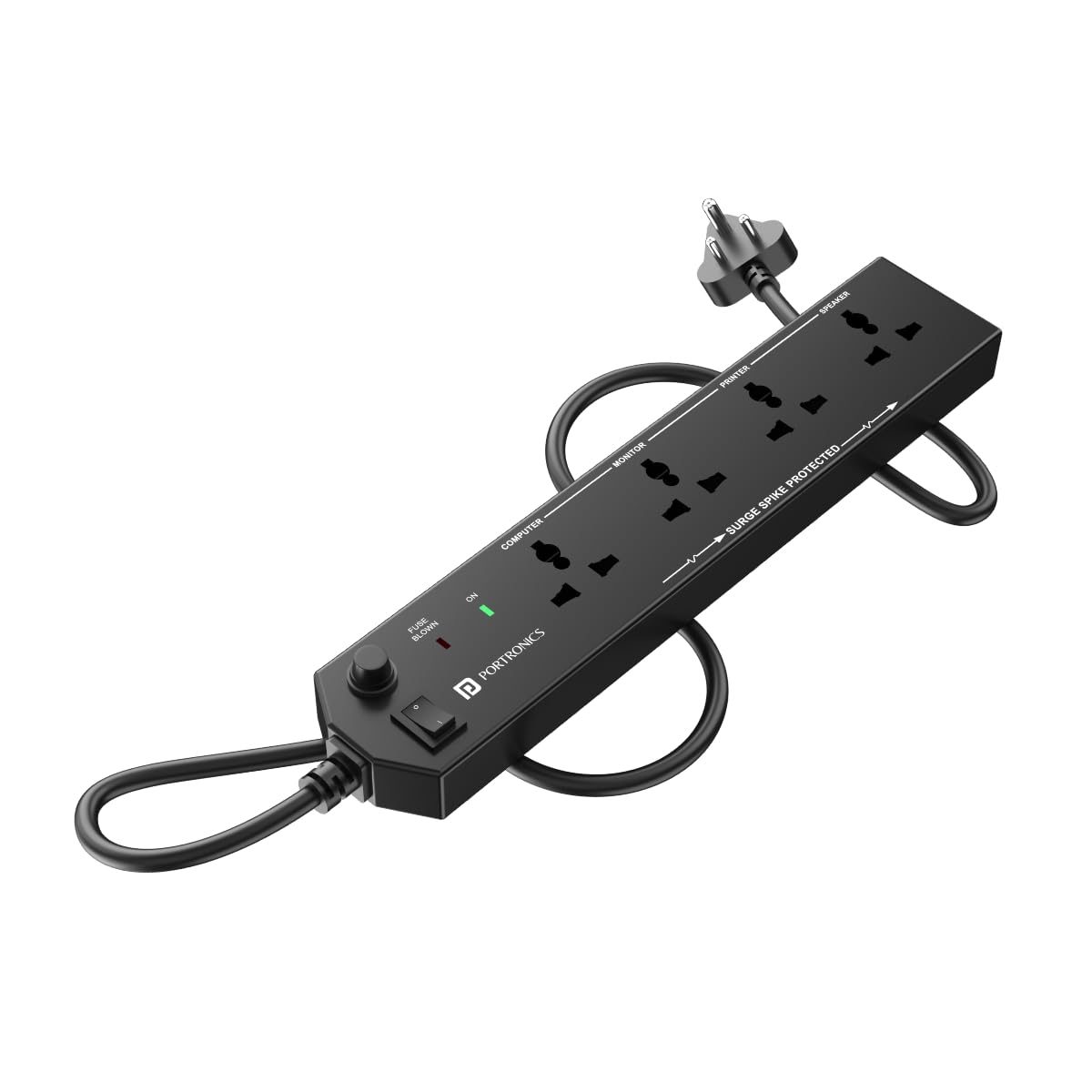 Portronics Power Plate 10 Extension Board with 4 Universal Sockets, 2 Meter Long Cord, 1500 Watts, 6 Amp Multi Plug for Office & Home Appliances (Black)