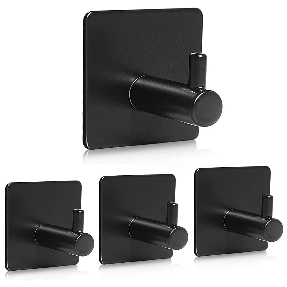 Jialto Adhesive Hooks Heavy Duty Stick on Wall Towel Hooks Door Hooks Waterproof Stainless Steel Adhesive Holders for Hanging Clothes Bathroom 4 Pack