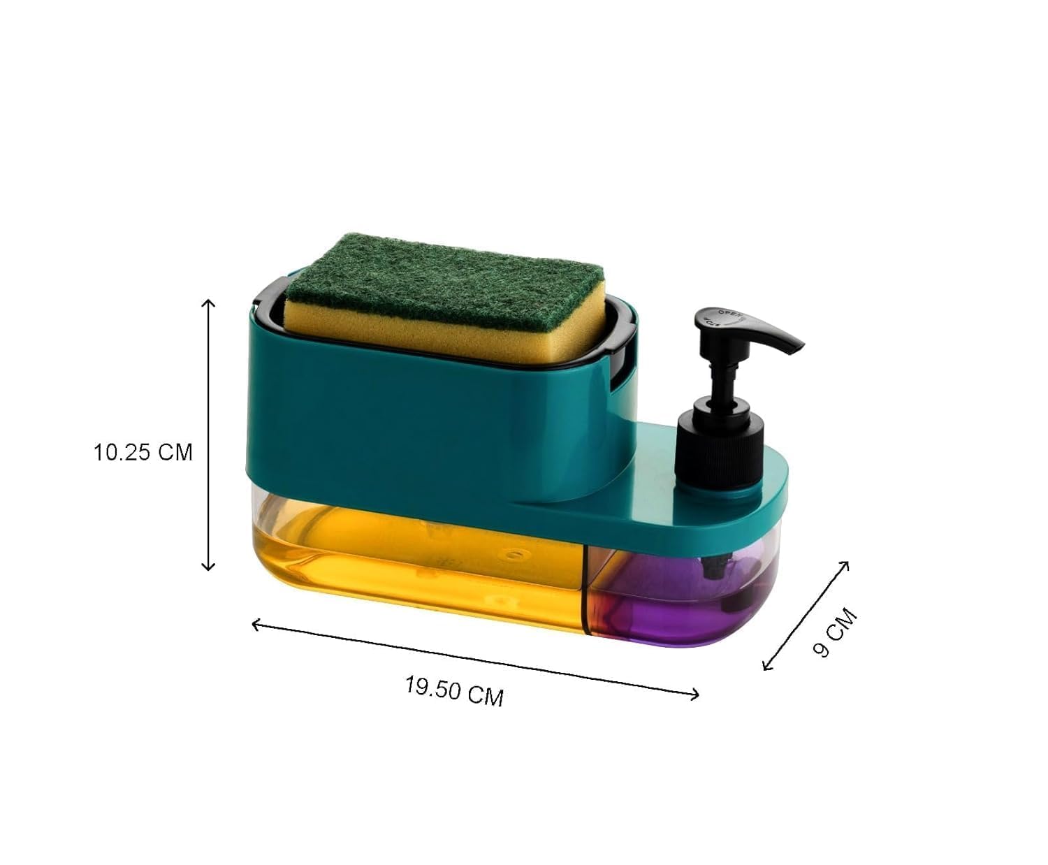 RERANT Plastic 3 in 1 Soap Pump Dispenser Dish Soap Liquid Dispenser Sponge Holder Dish Soap Pump Dispenser for Kitchen Sink Countertop Kitchen Bathroom (Multi-Color) (Multicolour) image 4