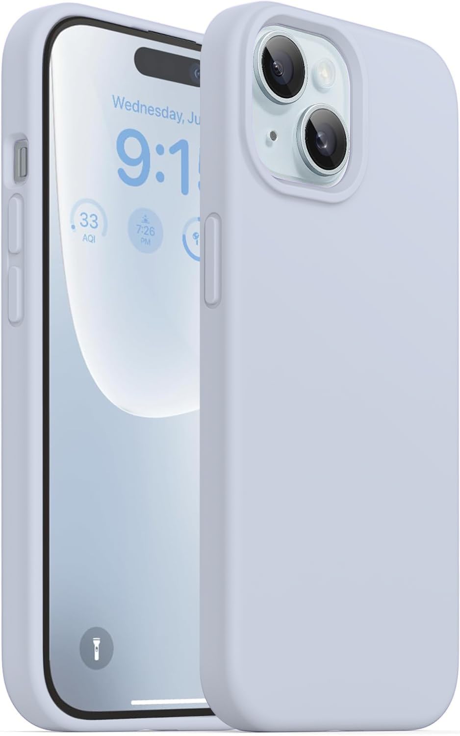 DIZORO Compatible for iPhone 15 Case 6.1, Slim Liquid Silicone Case 3 Layers Full Covered Soft Gel Rubber Phone Case Protective Cover 6.1 Inch (Mist Blue)