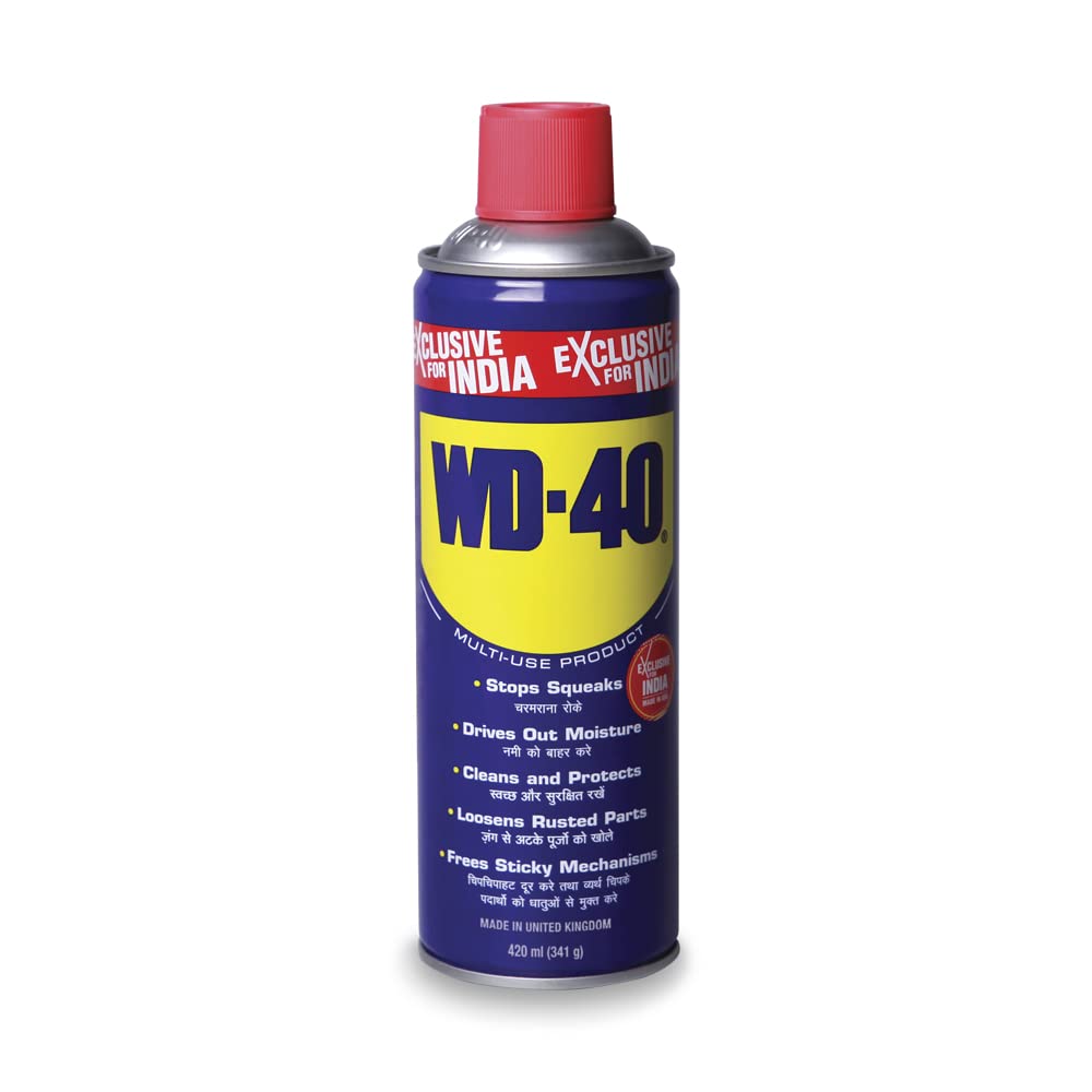 WD-40 Multipurpose Spray, Rust Remover, Cleans Bike Chains, Hinge Lubricant, Loosens Jammed Parts, Degreaser, and Cleaning Agent, 420ml (341g)