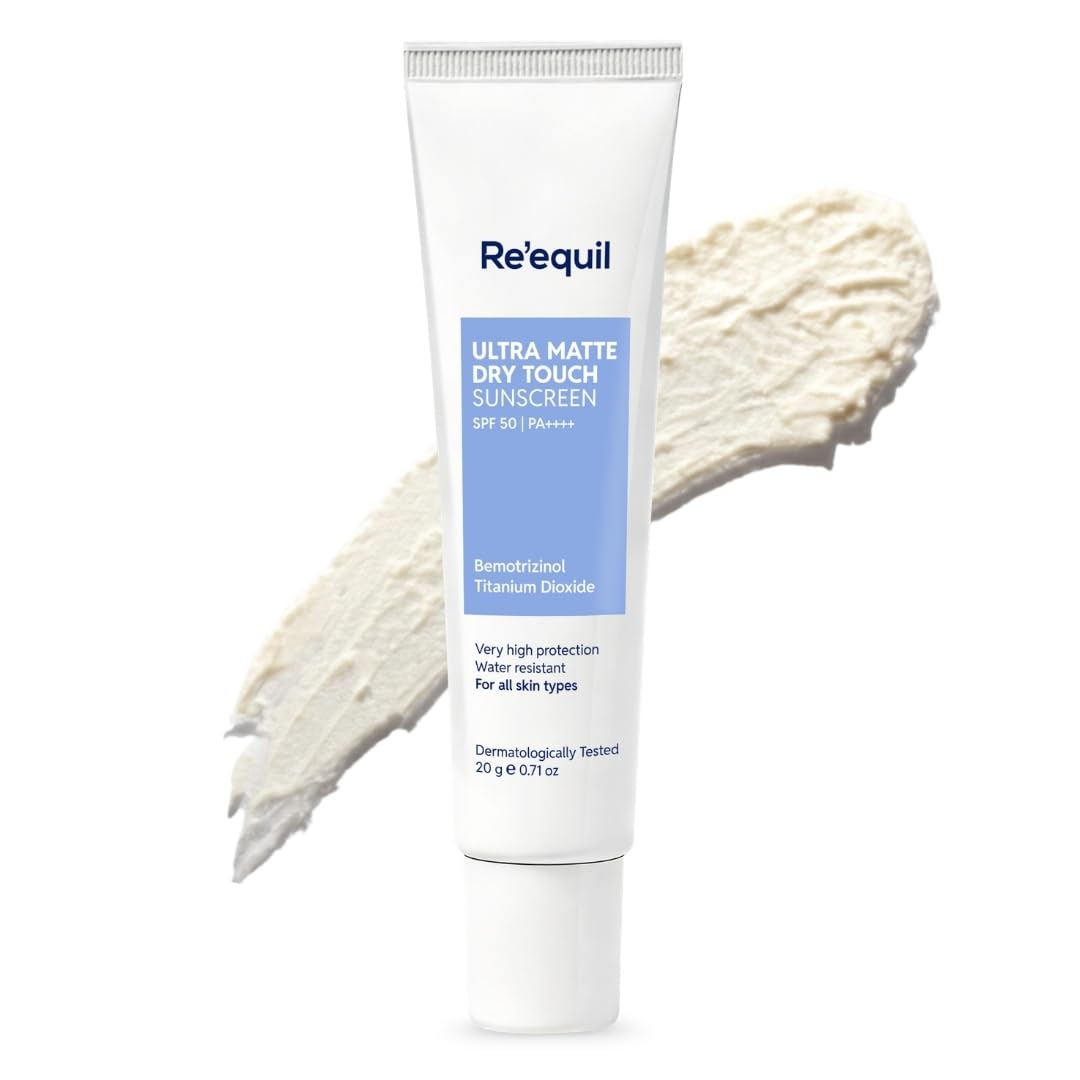 RE' EQUIL Ultra Matte Dry Touch Sunscreen | SPF 50 PA++++ | Water & Sweat Resistant | No White Cast, Non-Greasy & Non-Comedogenic | For All Skin Types | 6G (Trial Pack) image 2