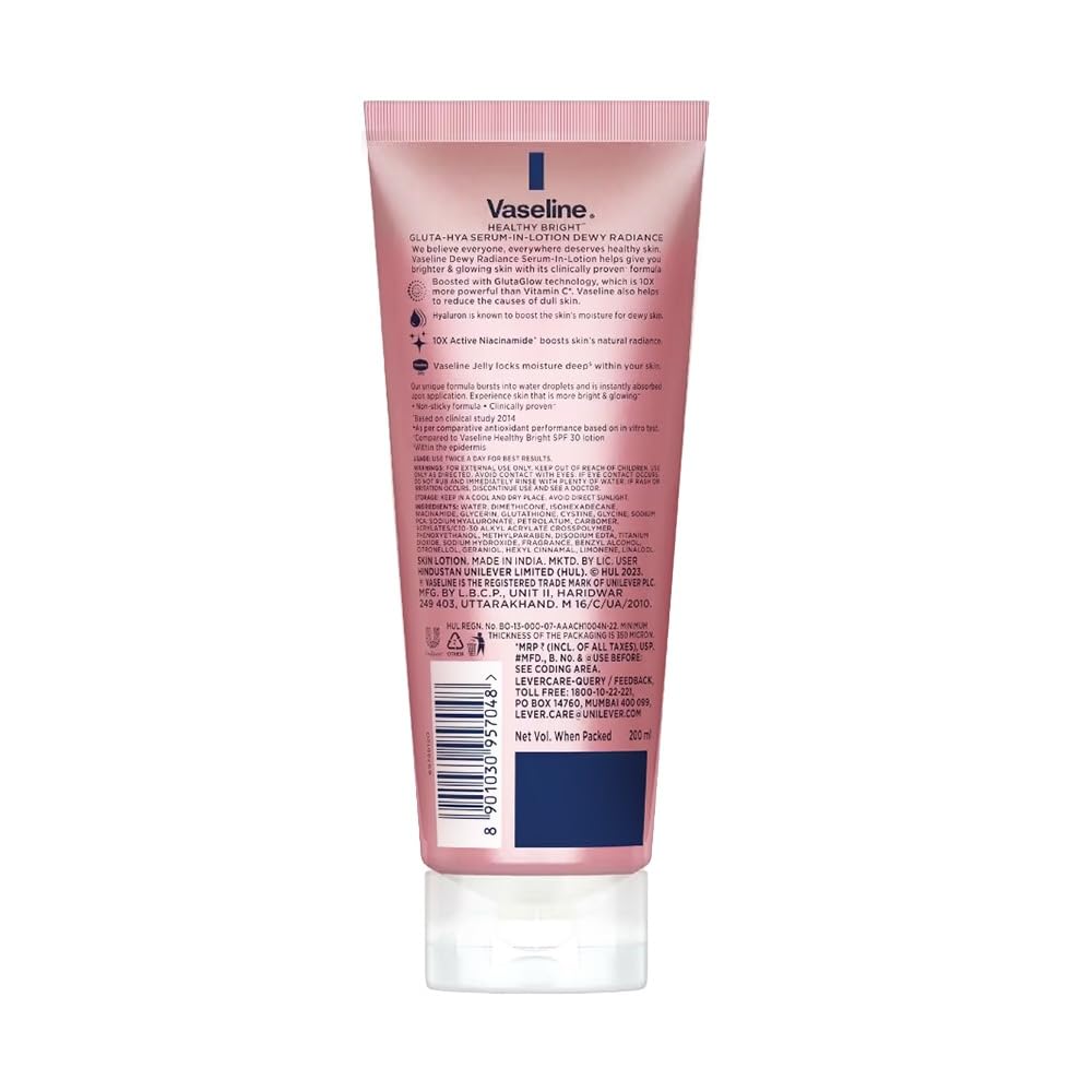 Vaseline Gluta-Hya Dewy Radiance Lotion for Face & Body | Gives Brighter Skin | Glutathione & Niacinamide Infused Moisturizer, 200ml image 3