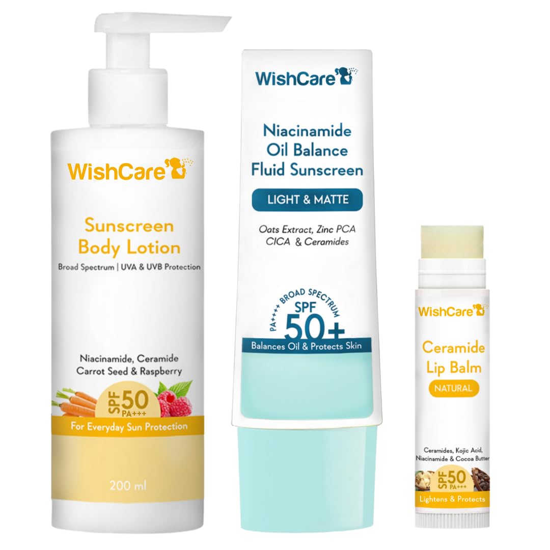 WishCare Niacinamide Sunscreen & Ceramide Lip Balm SPF 50 Combo | Niacinamide Oil Balance Matte Fluid Sunscreen + Ceramide Brightening Lip Balm | Lightweight, No White Cast | For All Skin Types image 2